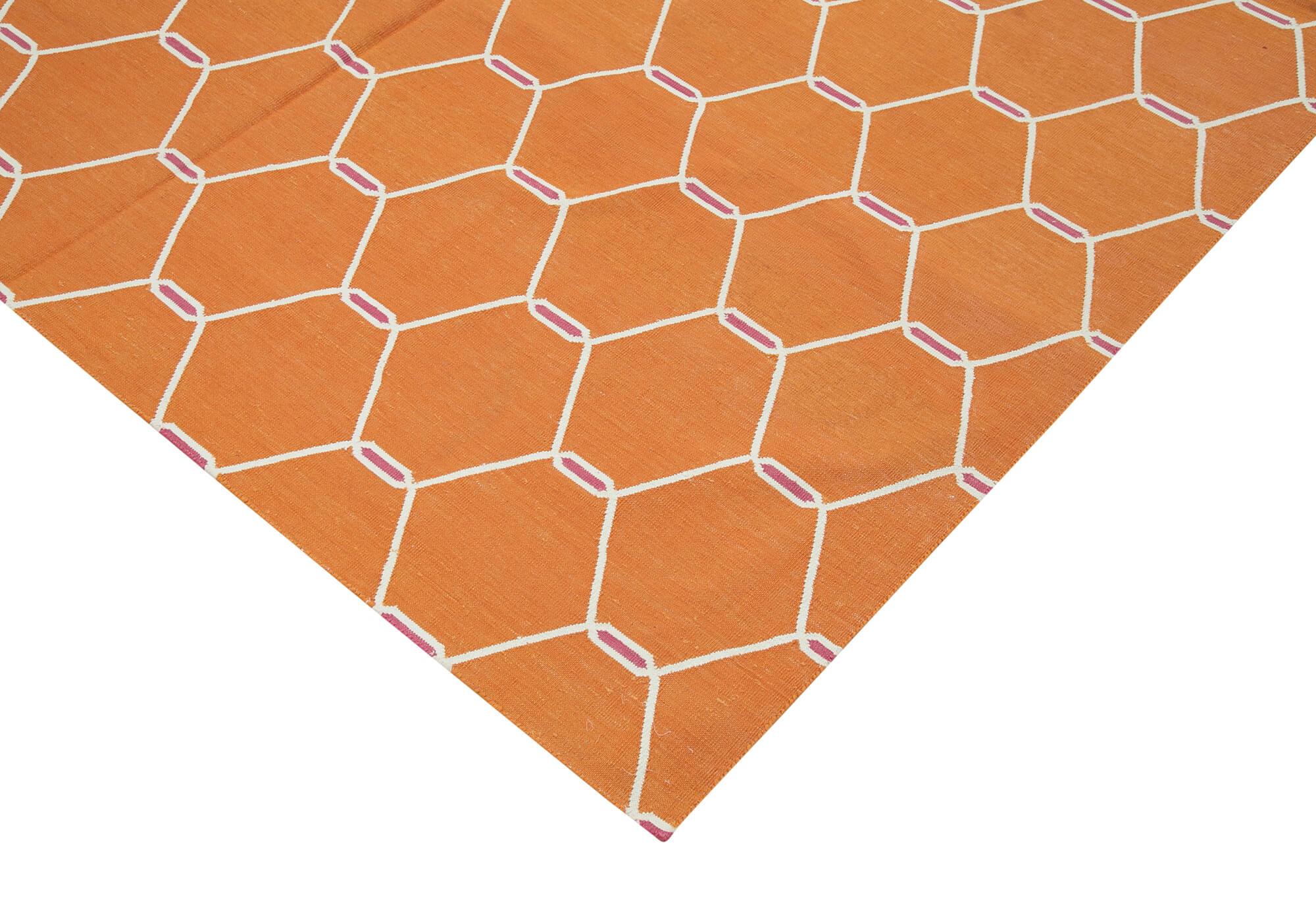 6 x 9 Orange Dhurrie Rug - 2812