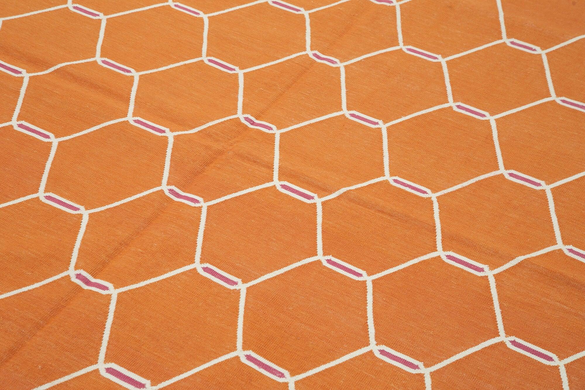 6 x 9 Orange Dhurrie Rug - 2812