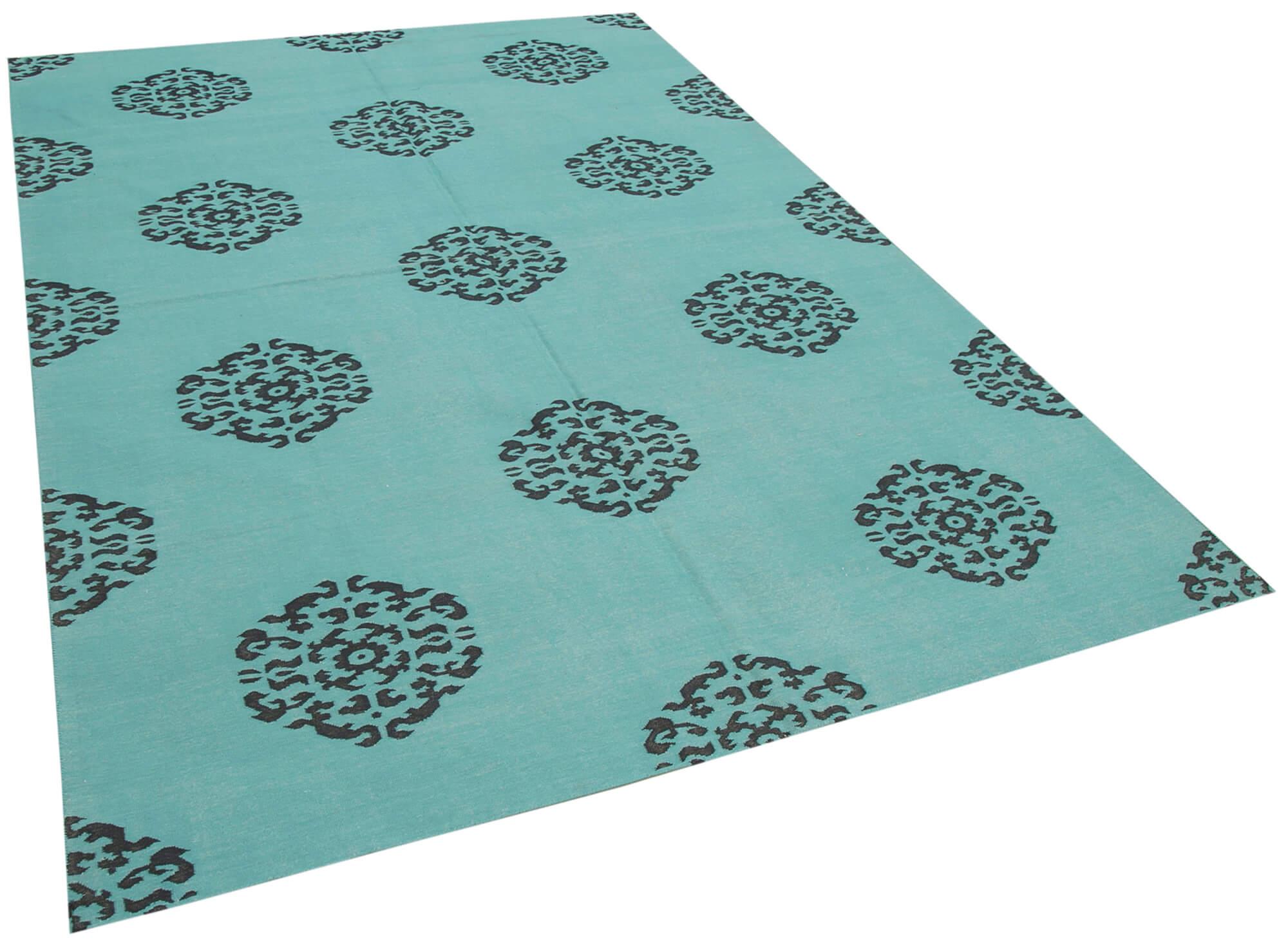 6 x 9 Turquoise Dhurrie Rug - 2826