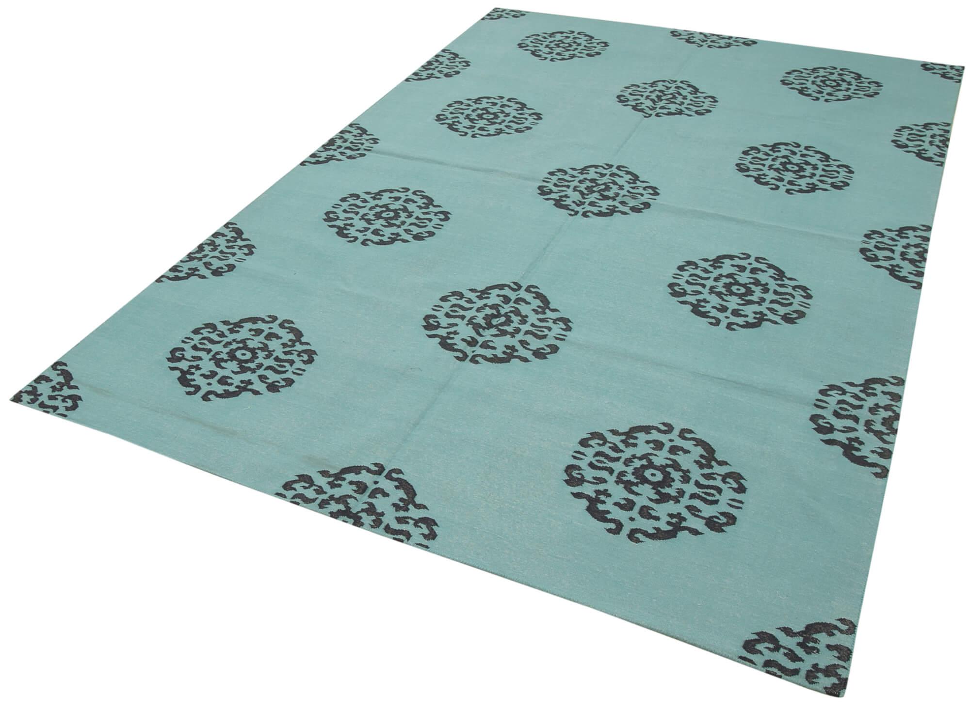 6 x 9 Turquoise Dhurrie Rug - 2826