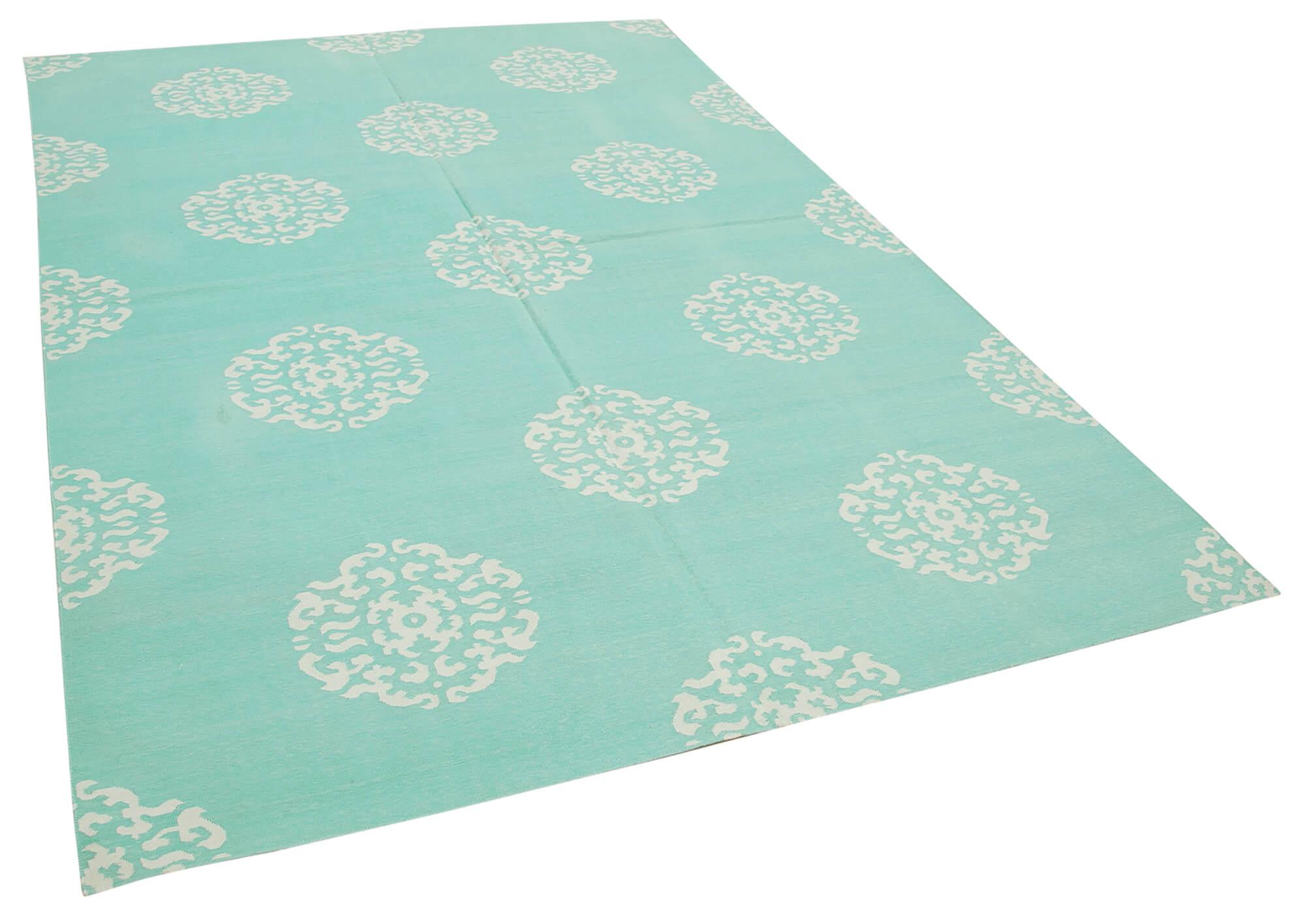 6 x 9 Turquoise Dhurrie Rug - 2839