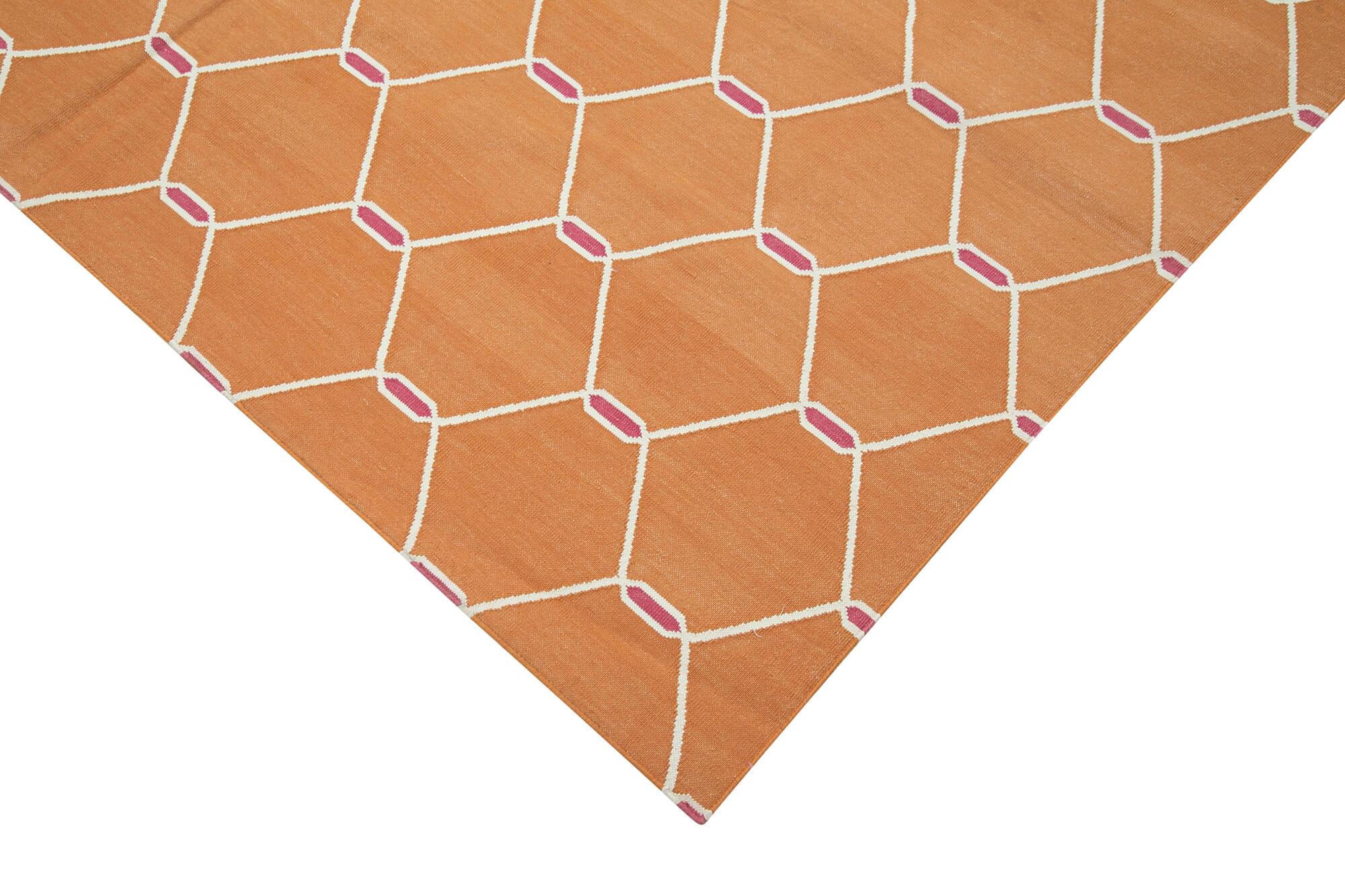 6 x 9 Orange Dhurrie Rug - 2842