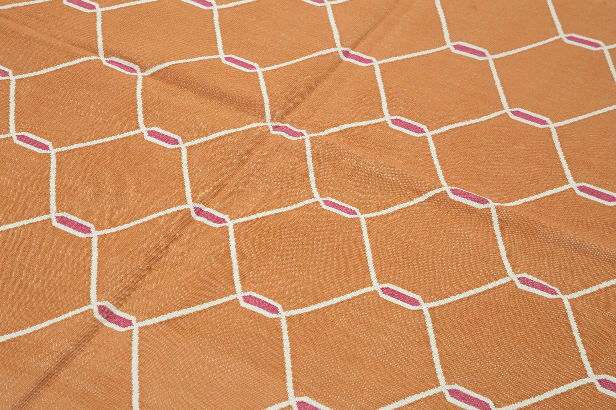 6 x 9 Orange Dhurrie Rug - 2842