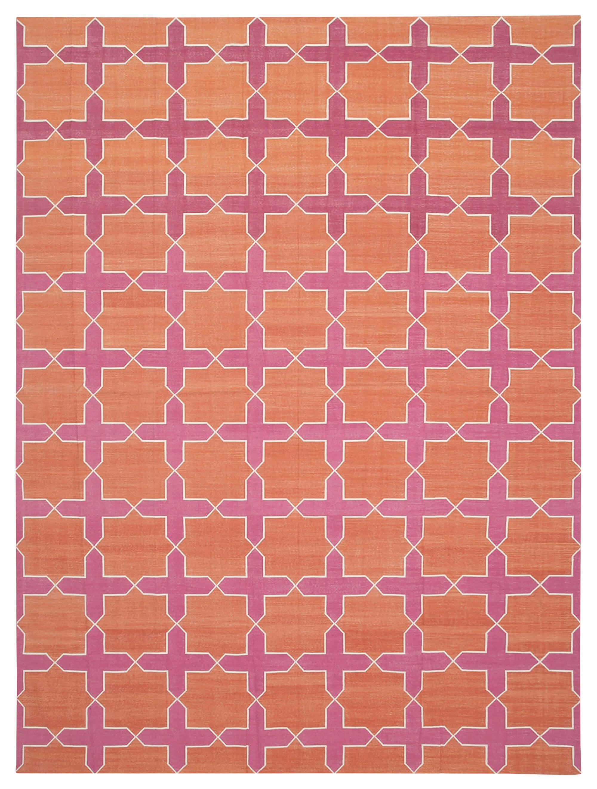 10 x 14 Orange Dhurrie Rug - 2858