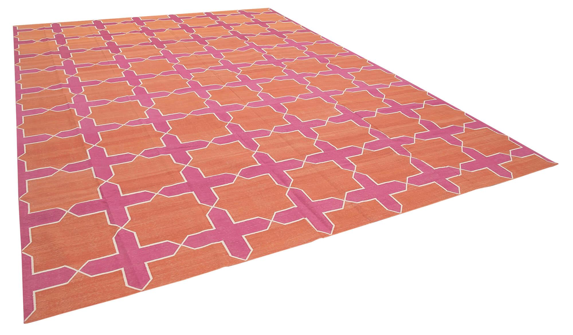 10 x 14 Orange Dhurrie Rug - 2858