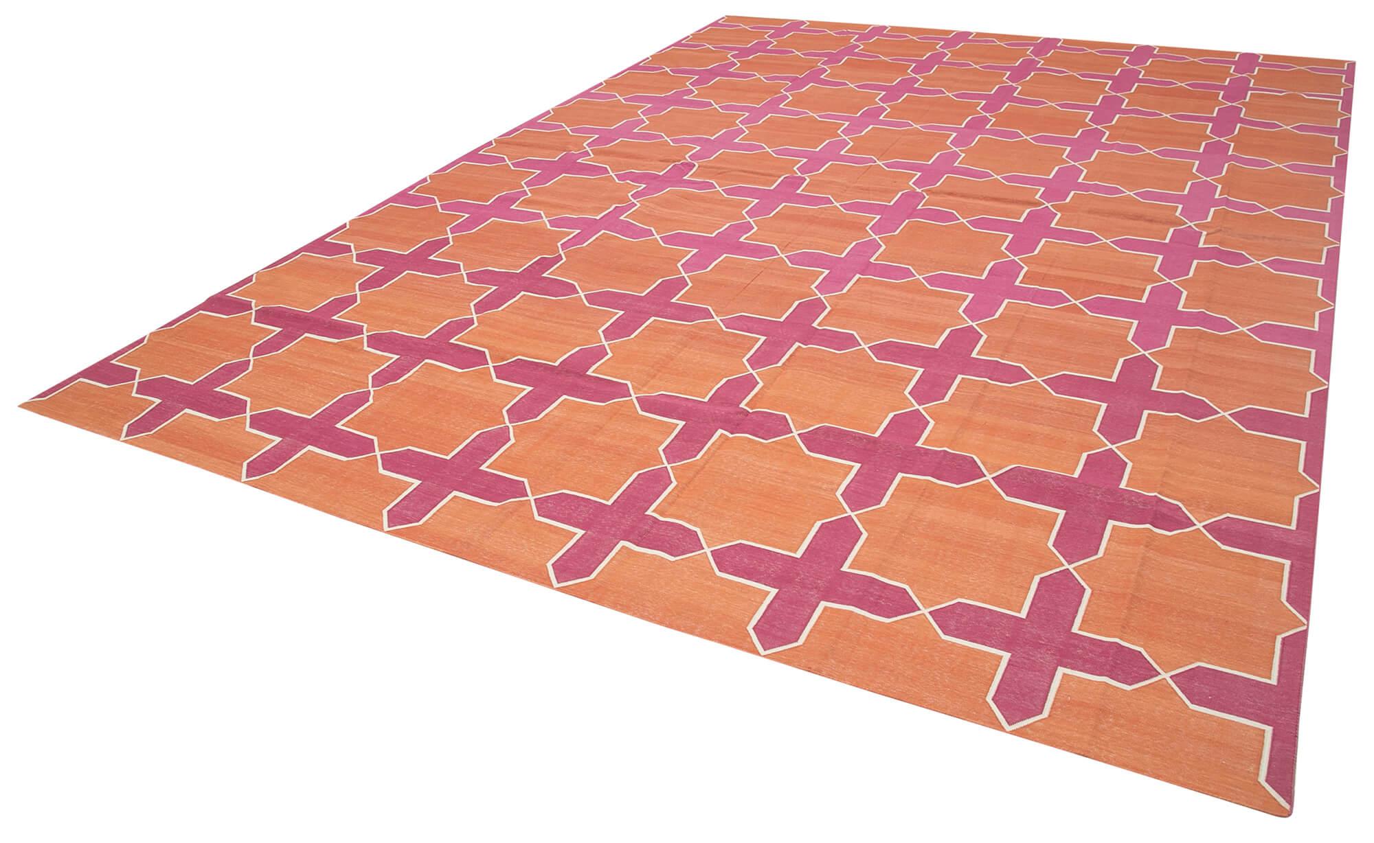 10 x 14 Orange Dhurrie Rug - 2858