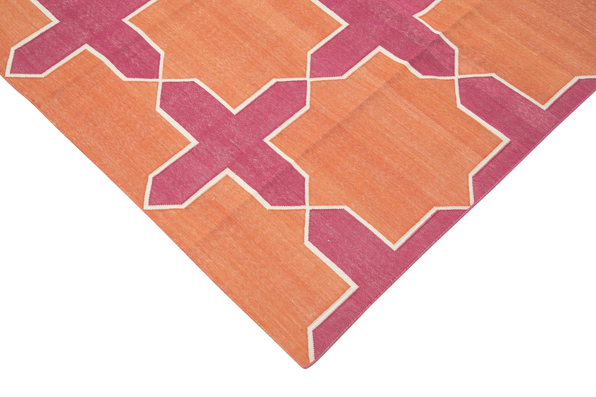 10 x 14 Orange Dhurrie Rug - 2858