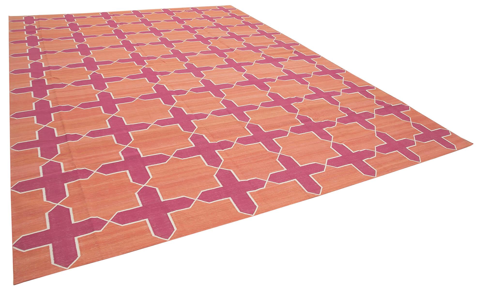 10 x 14 Orange Dhurrie Rug - 2870