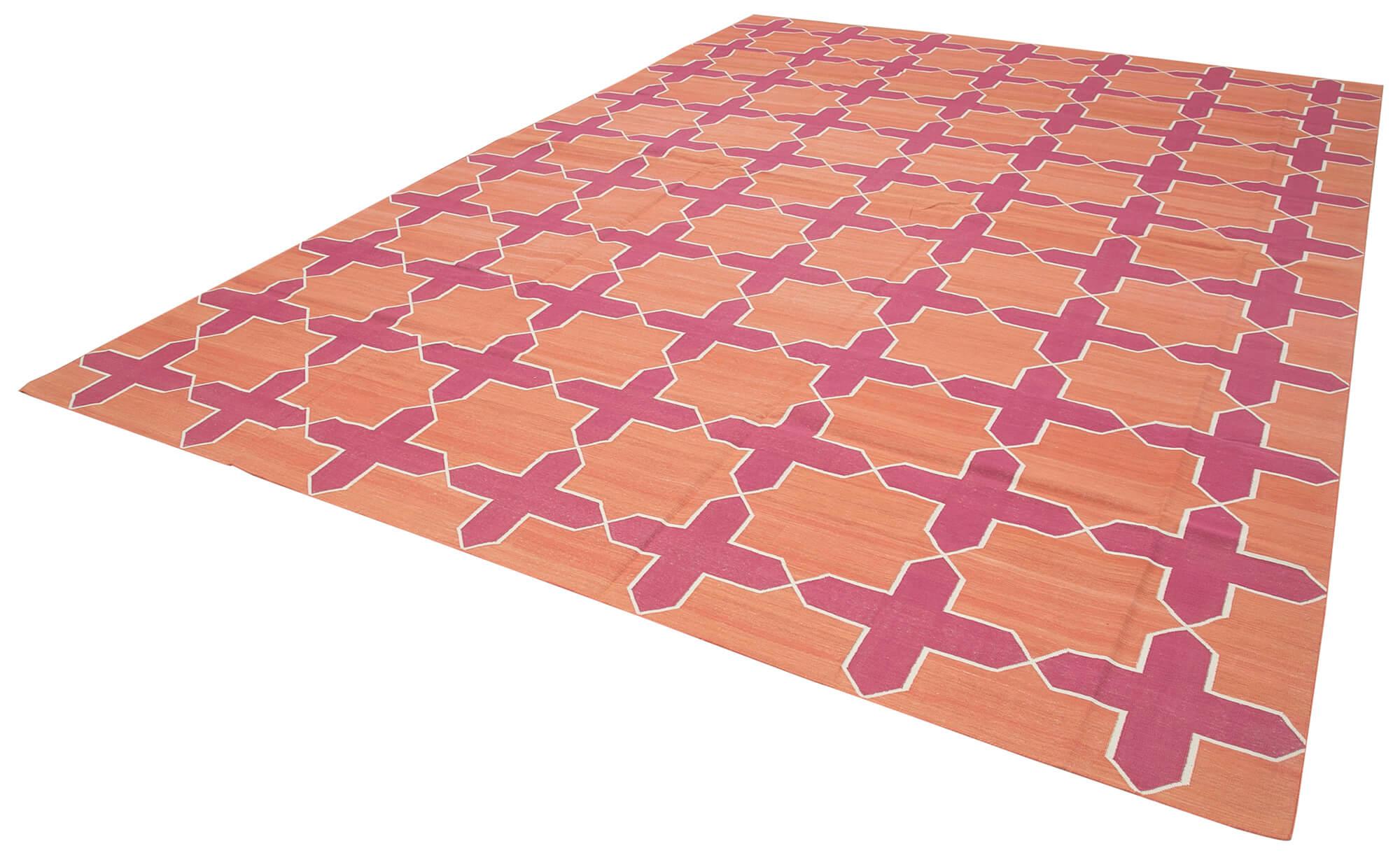 10 x 14 Orange Dhurrie Rug - 2870