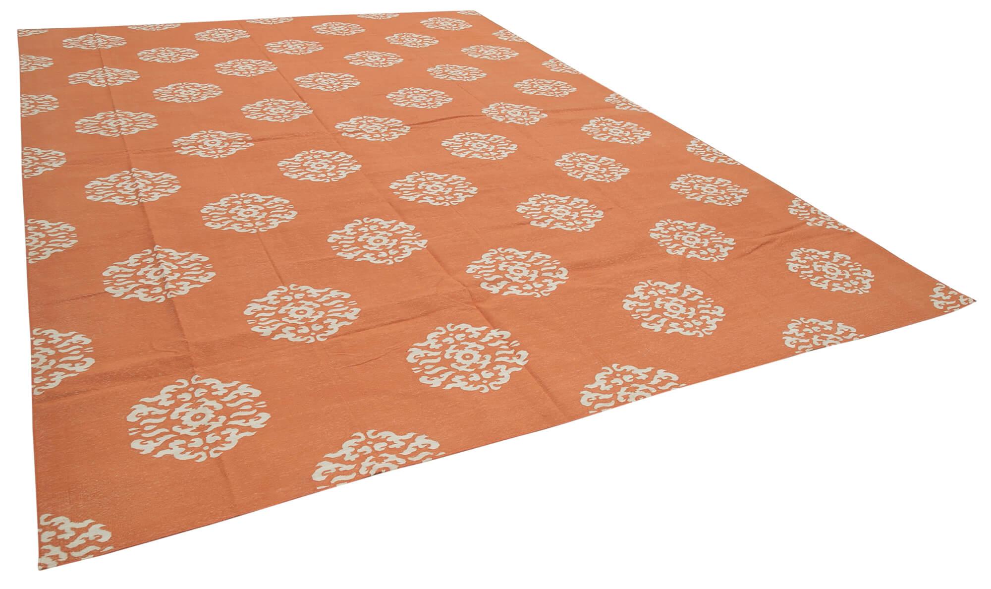 10 x 14 Orange Dhurrie Rug - 2872