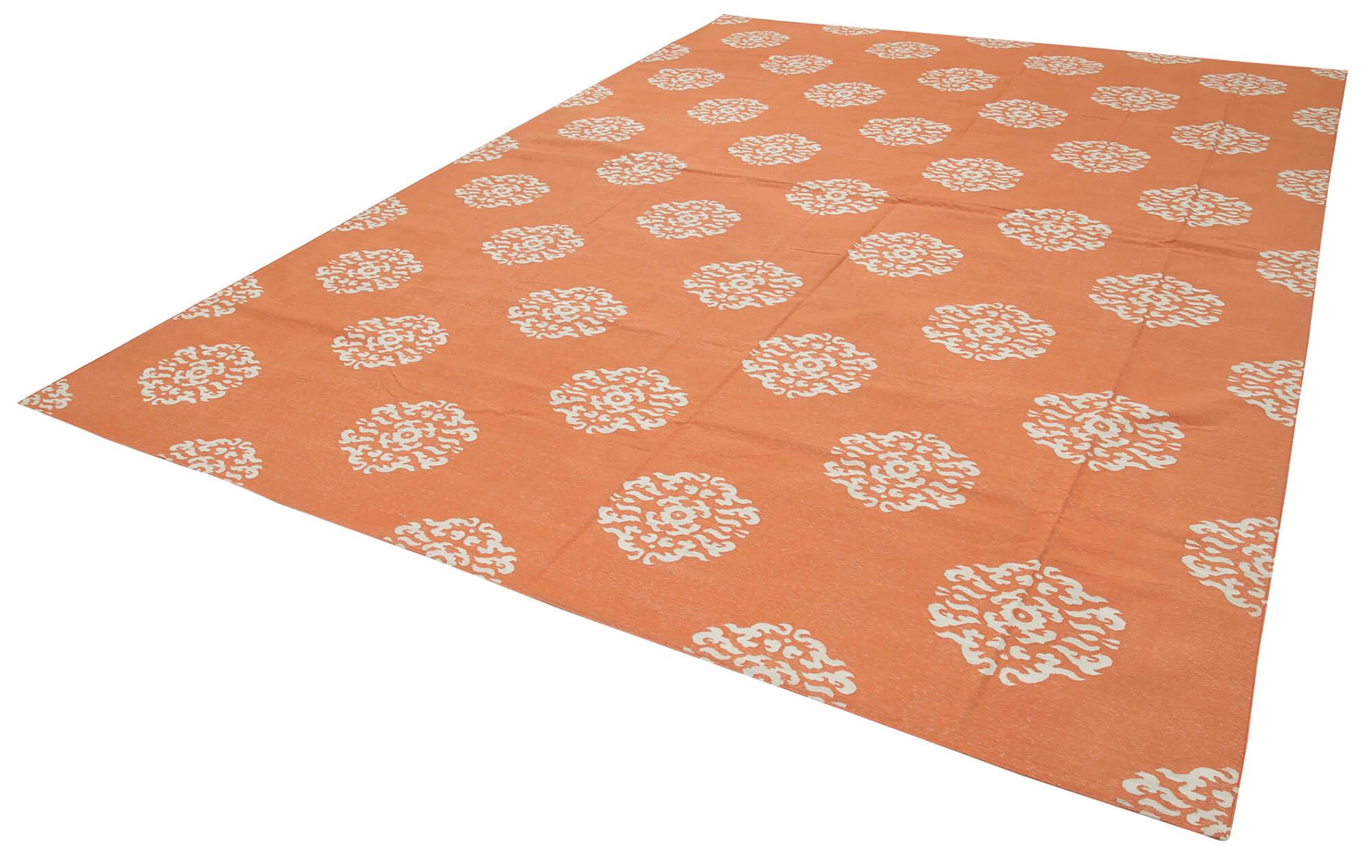 10 x 14 Orange Dhurrie Rug - 2872