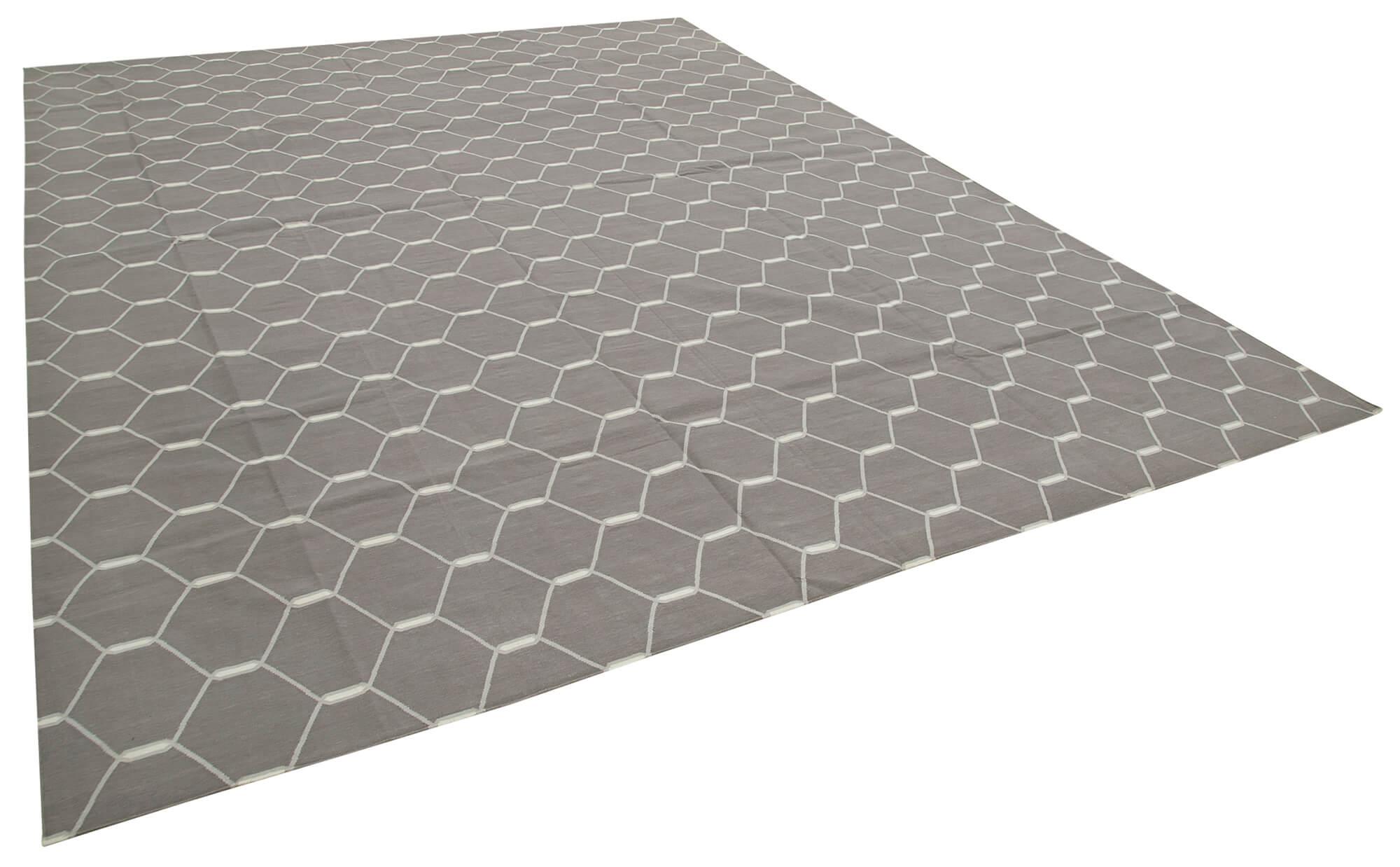 10 x 14 Grey Dhurrie Rug - 2873