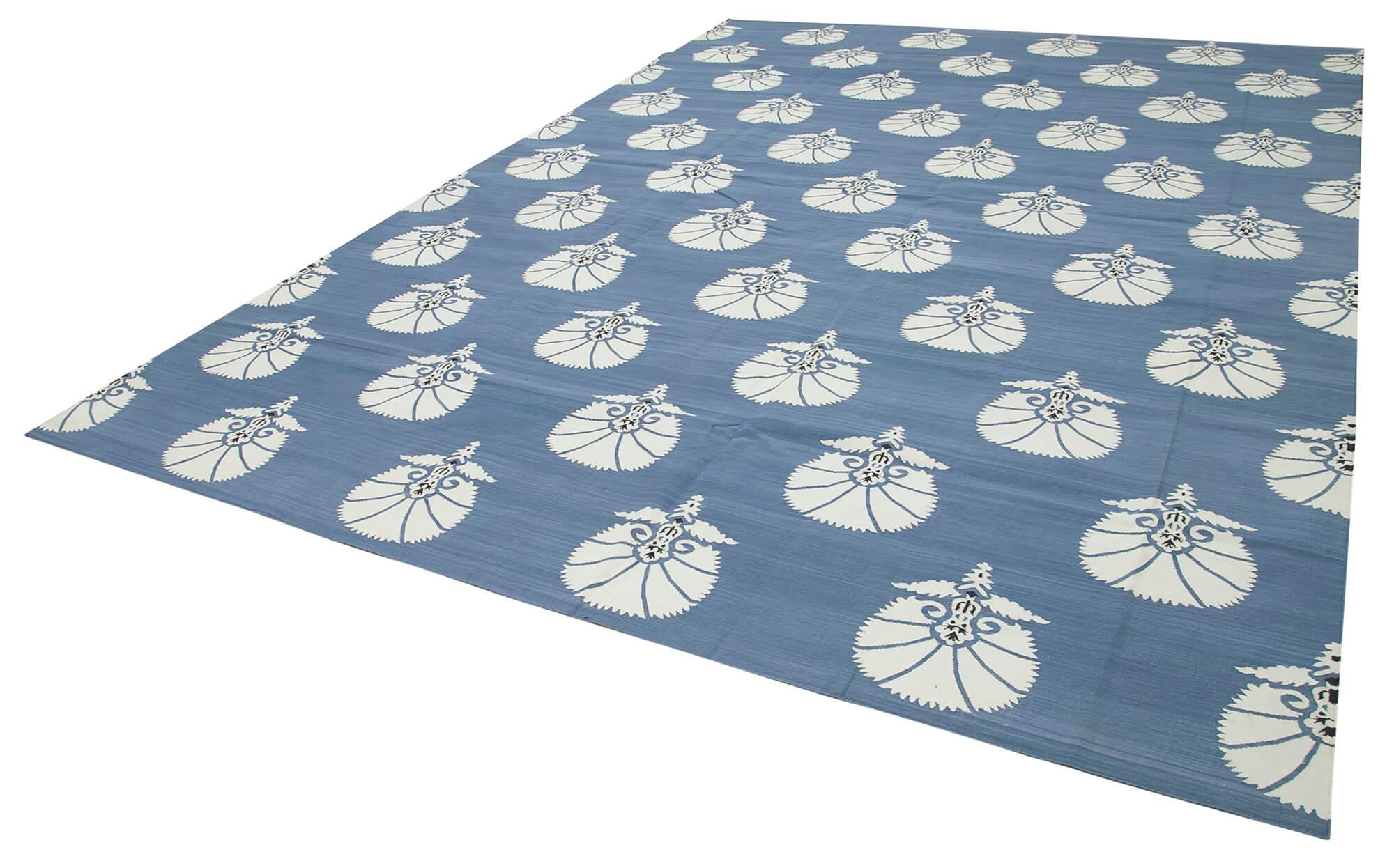 10 x 14 Blue Dhurrie Rug - 2874