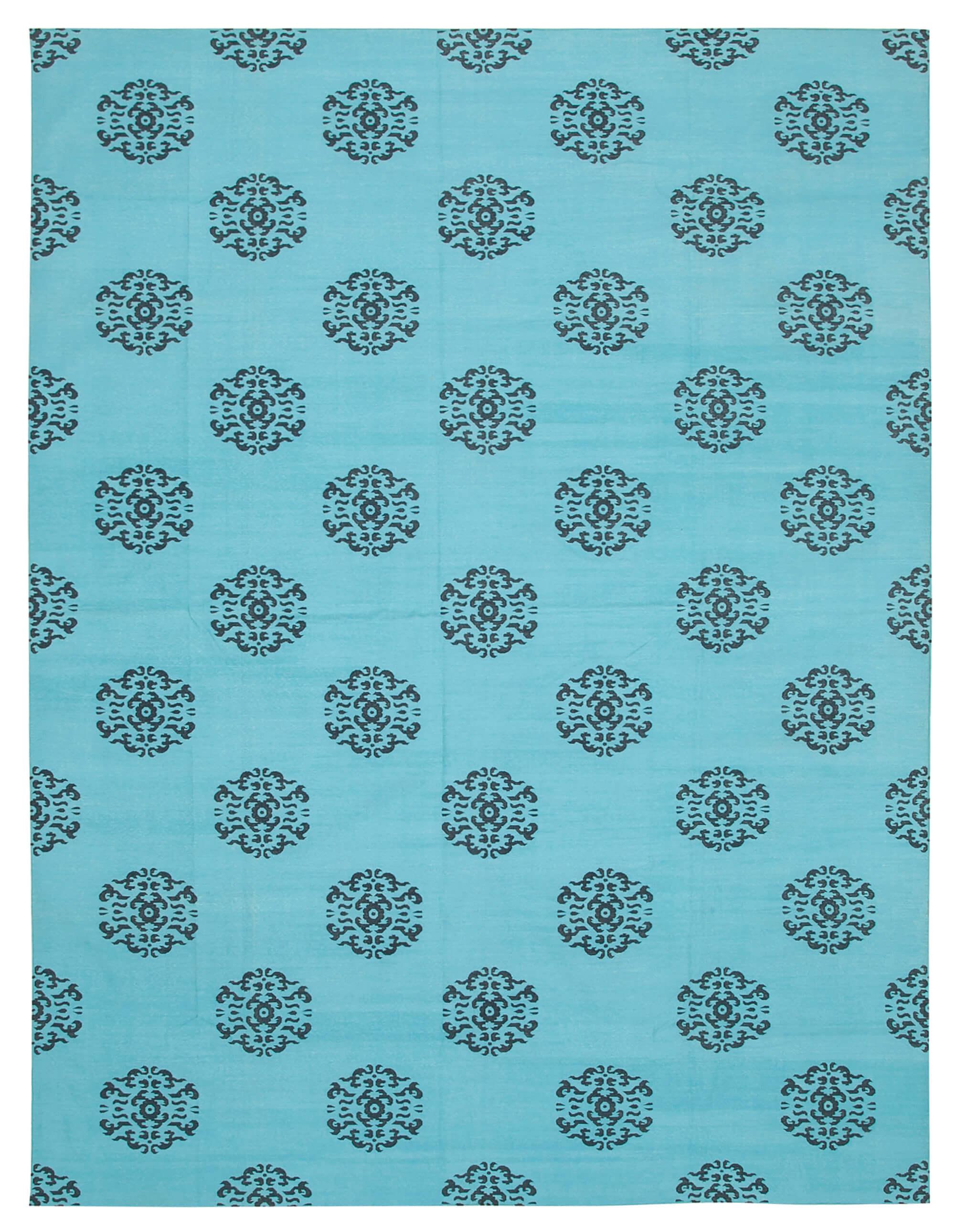 10 x 14 Turquoise Dhurrie Rug - 2875