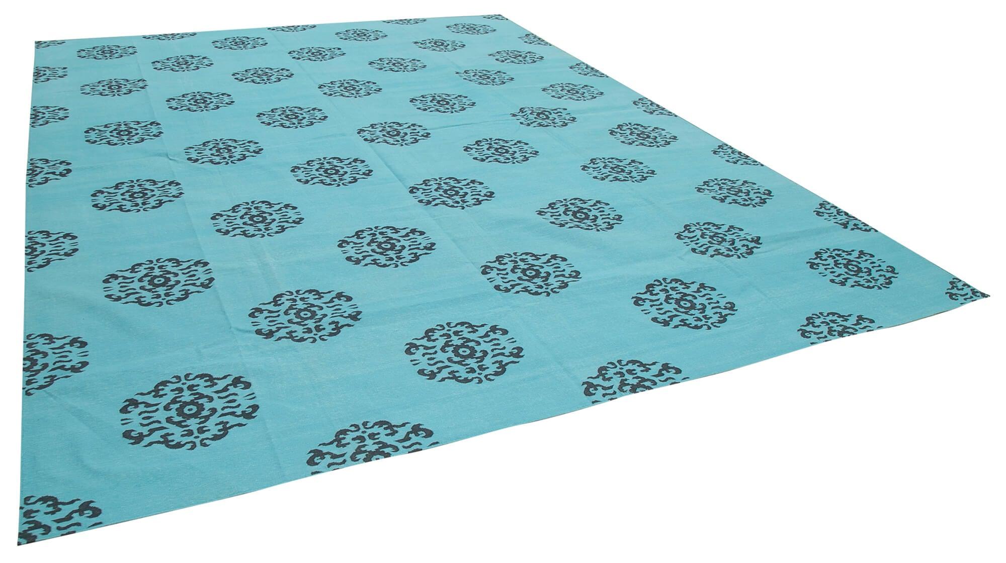 10 x 14 Turquoise Dhurrie Rug - 2875