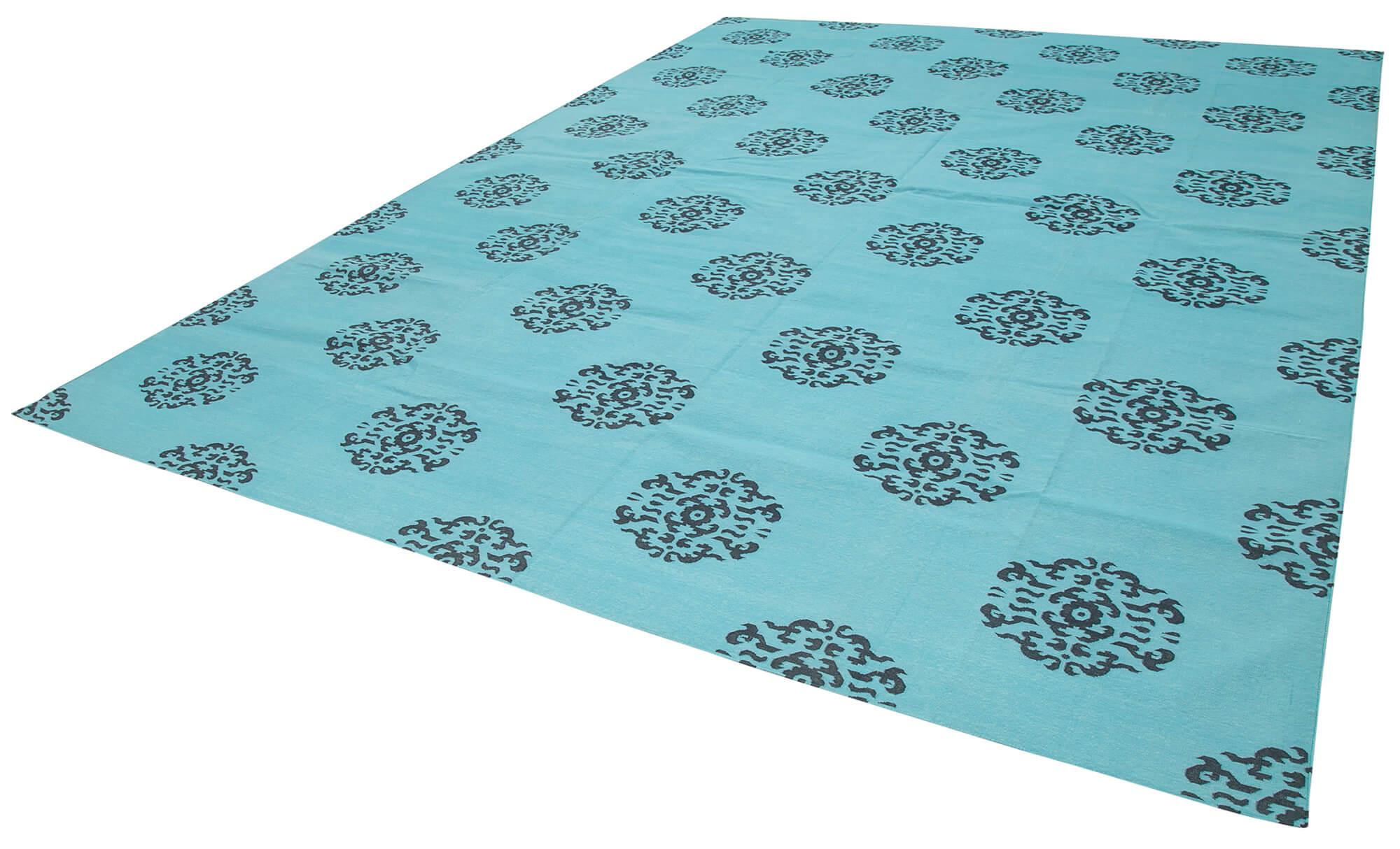 10 x 14 Turquoise Dhurrie Rug - 2875