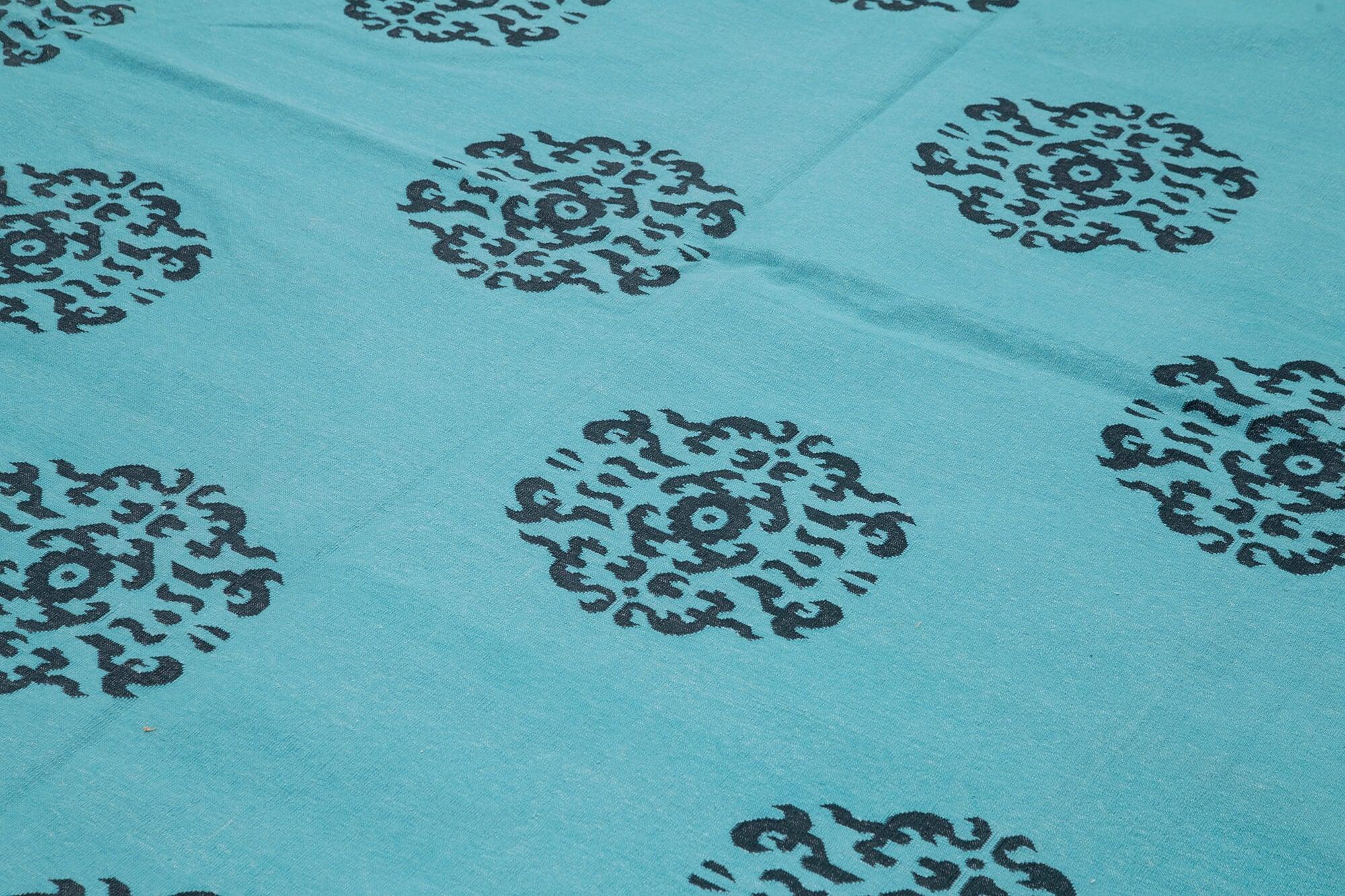 10 x 14 Turquoise Dhurrie Rug - 2875