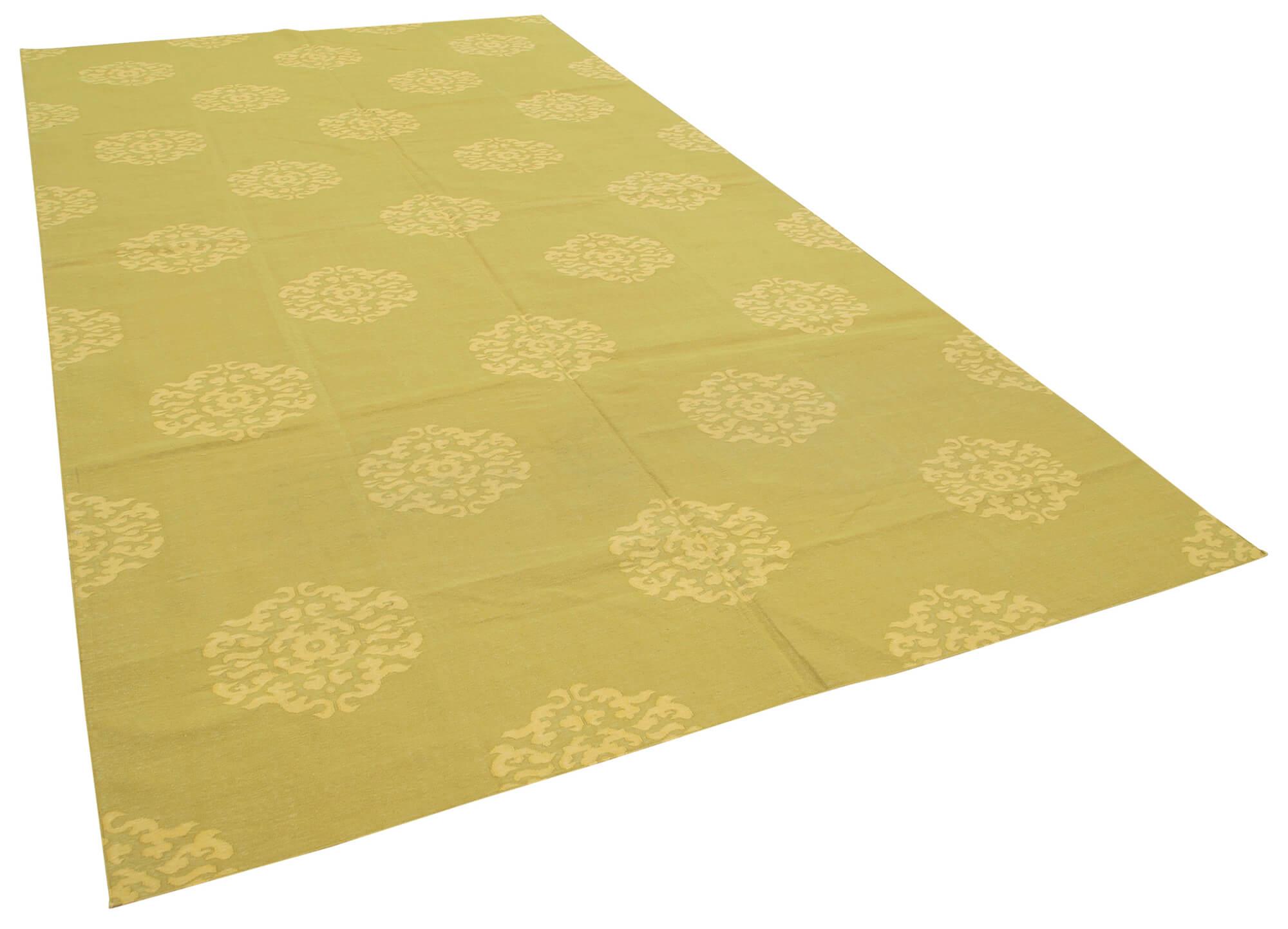 7 x 13 Yellow Dhurrie Rug - 2879