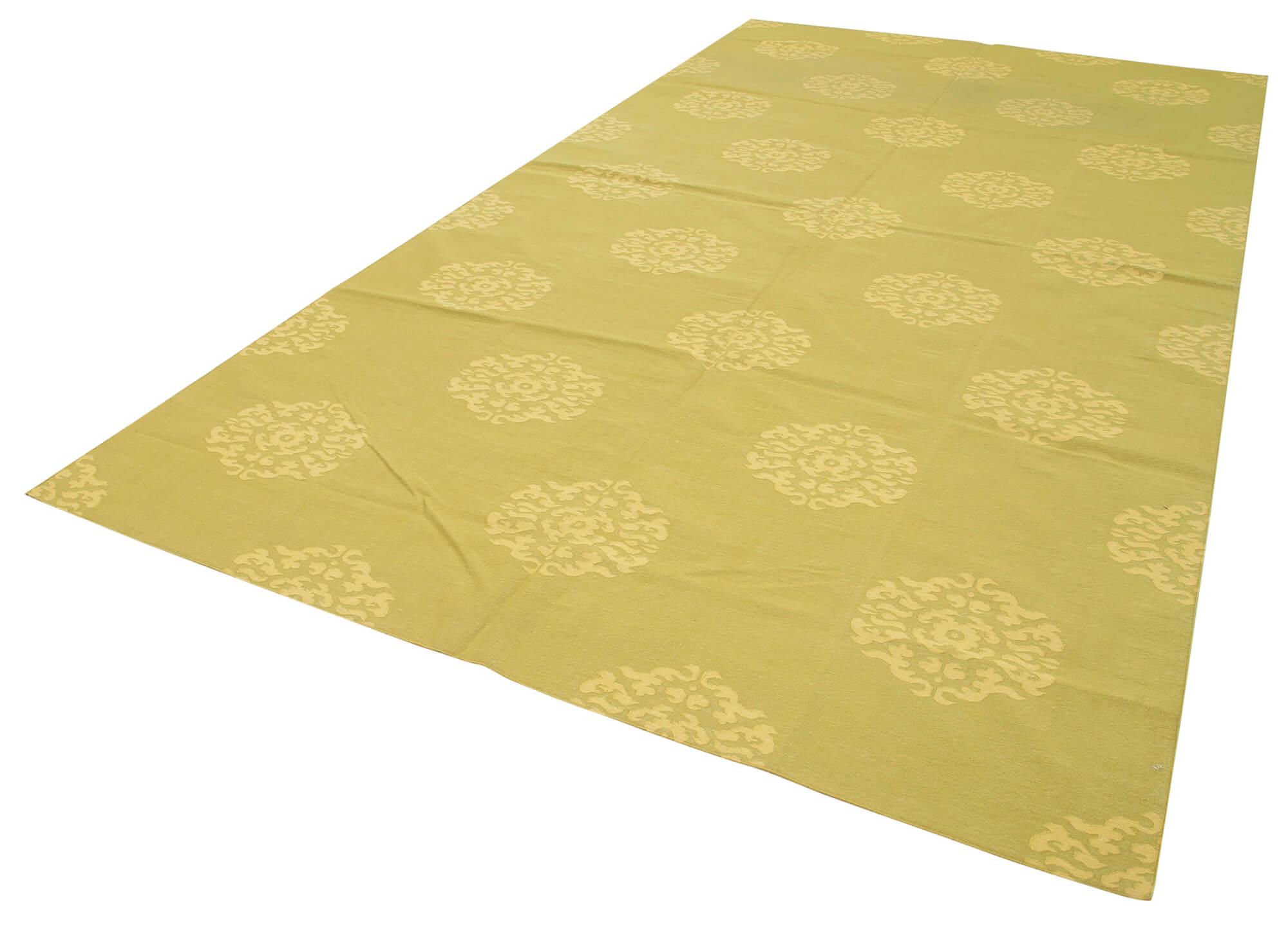 7 x 13 Yellow Dhurrie Rug - 2879