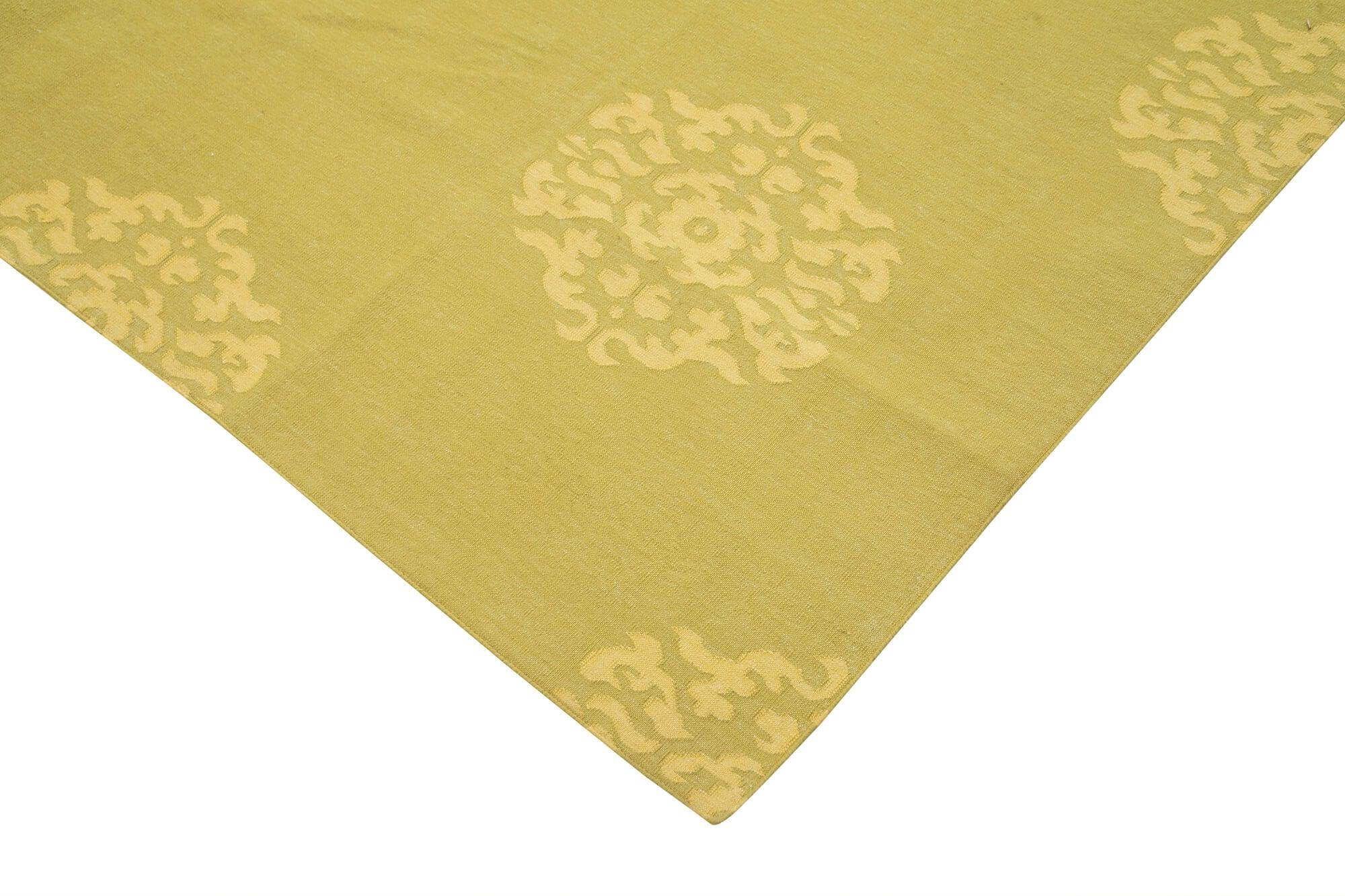 7 x 13 Yellow Dhurrie Rug - 2879