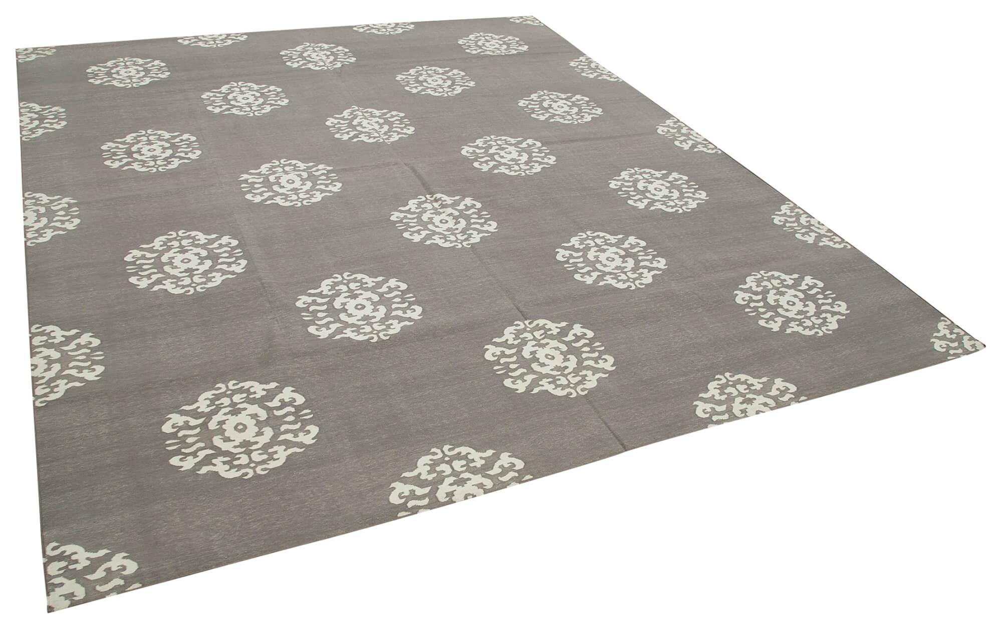 8 x 9 Grey Dhurrie Rug - 2880