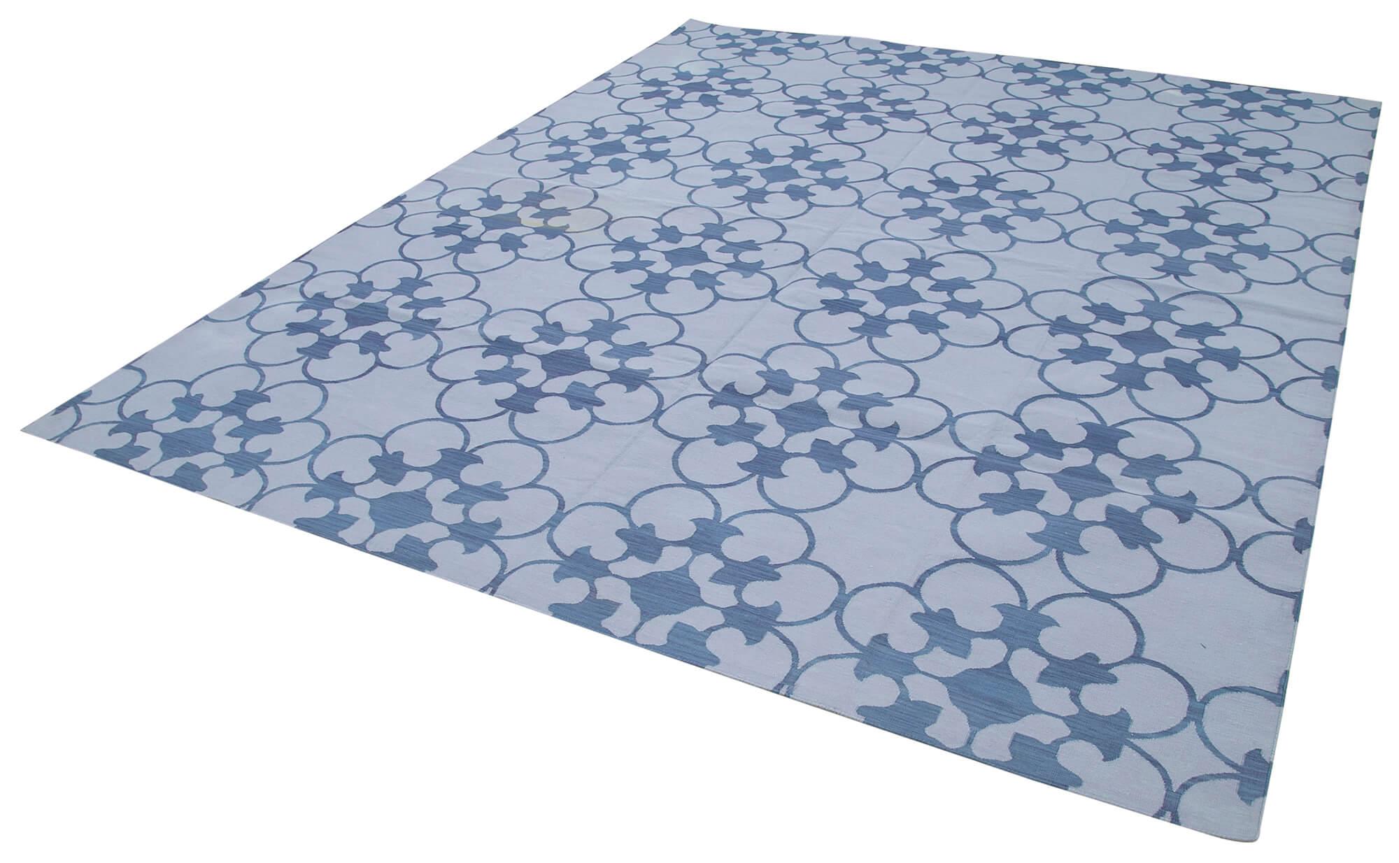 8 x 10 Blue Dhurrie Rug - 2895