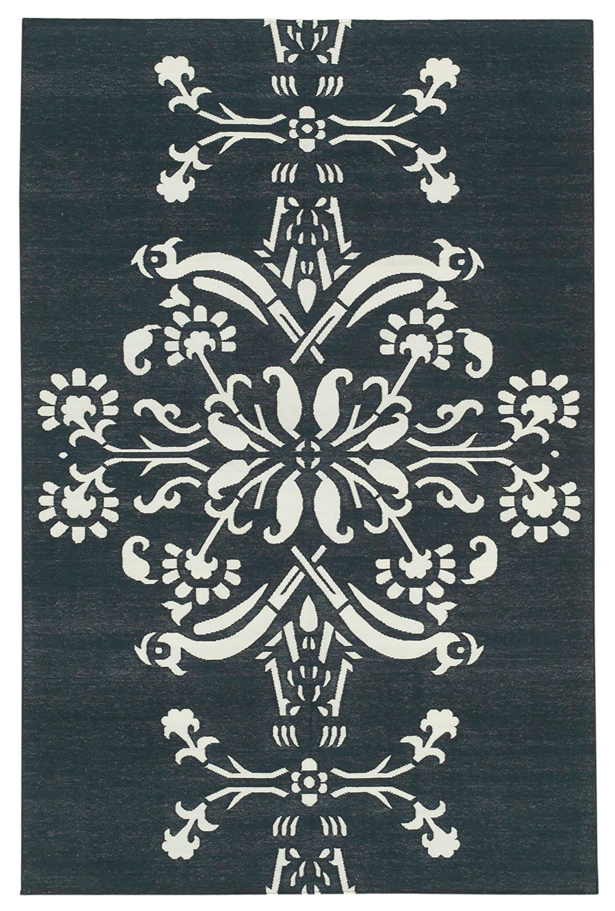 4 x 5 Black Dhurrie Rug - 2902