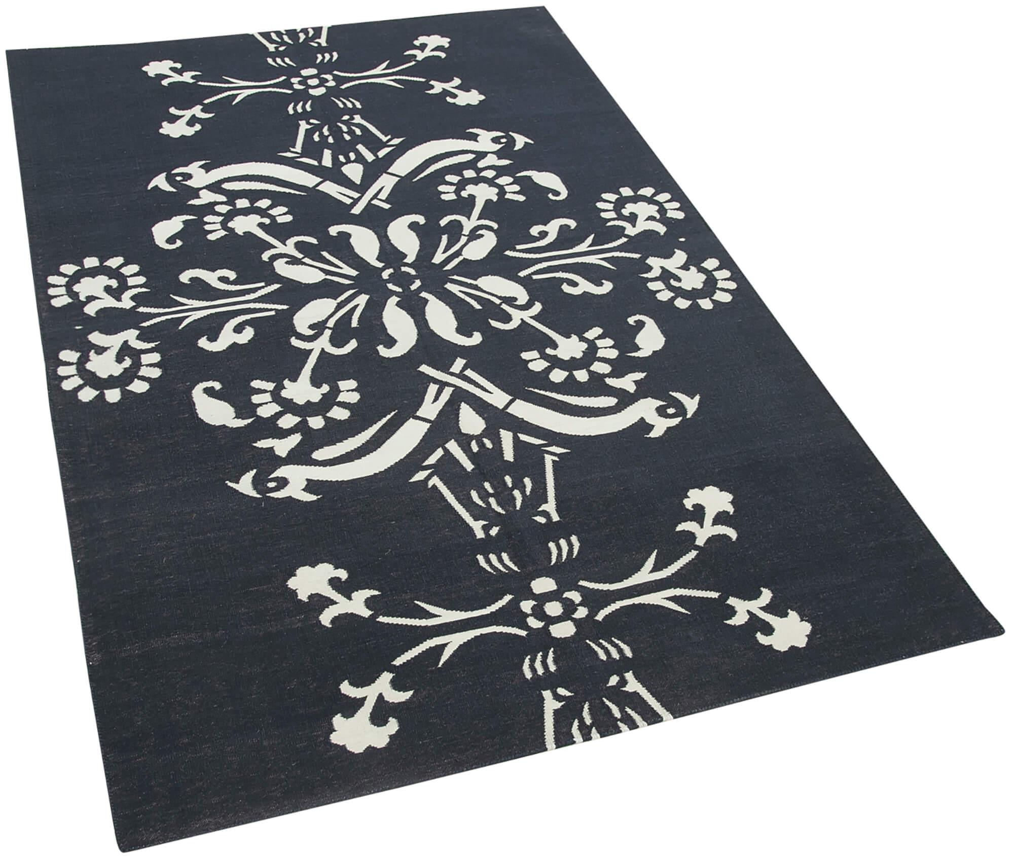 4 x 6 Black Dhurrie Rug - 2911