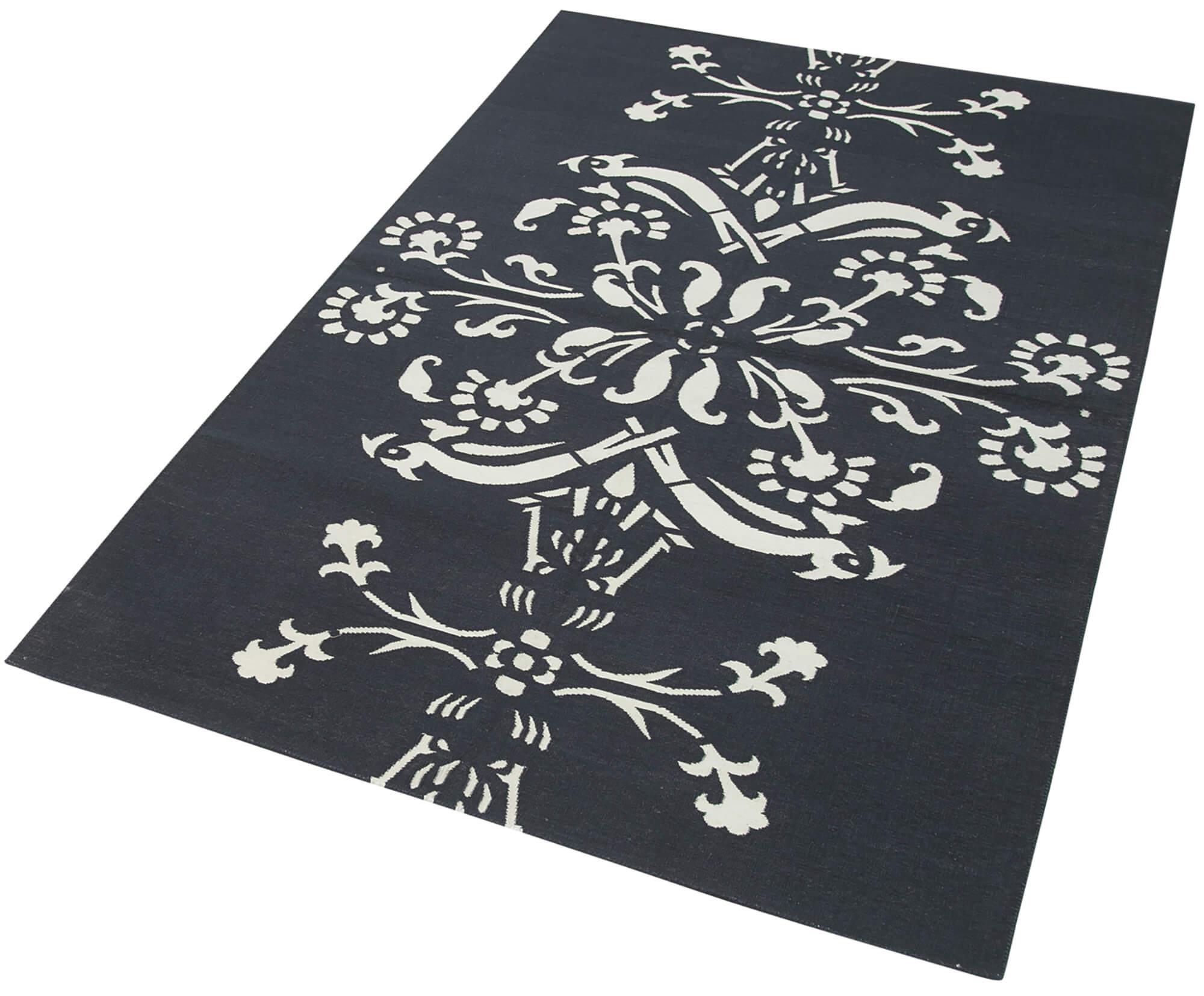 4 x 6 Black Dhurrie Rug - 2911