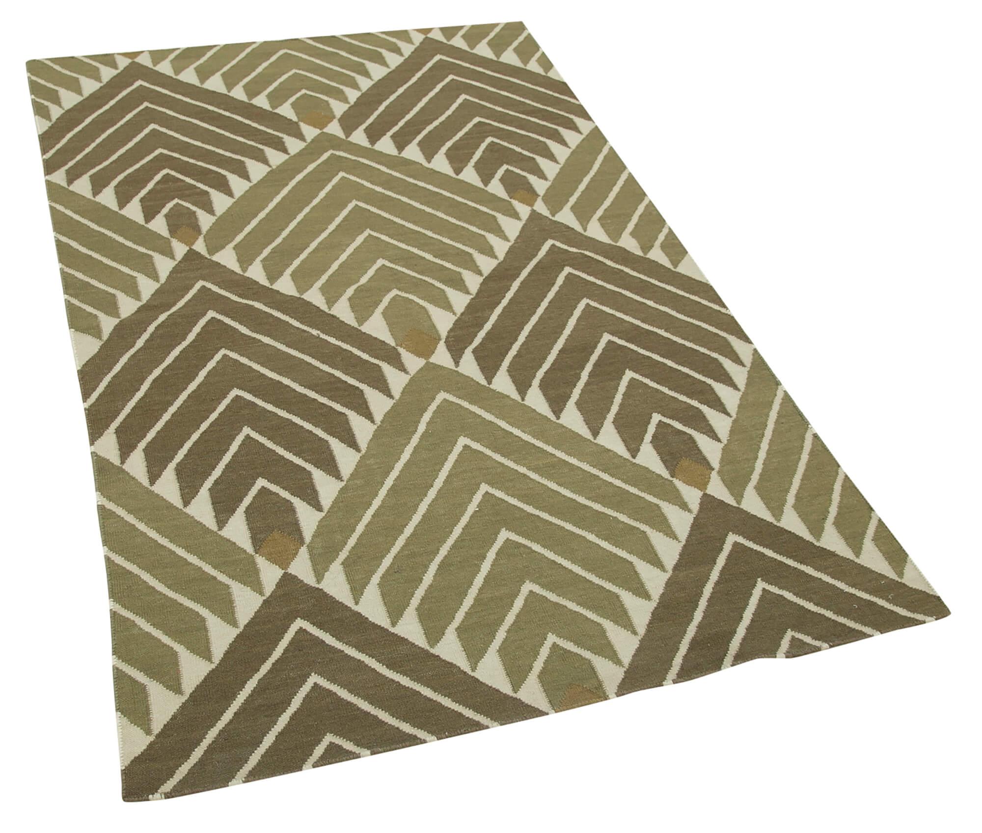 3 x 6 Green Dhurrie Rug - 2951