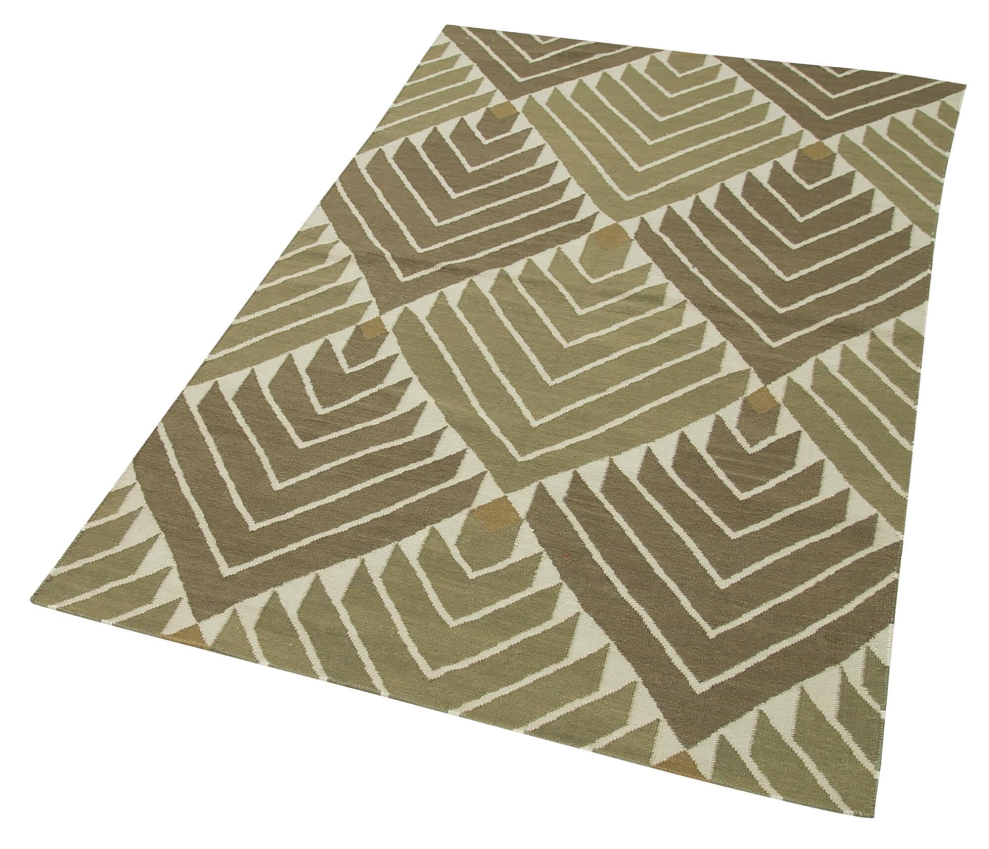 3 x 6 Green Dhurrie Rug - 2951