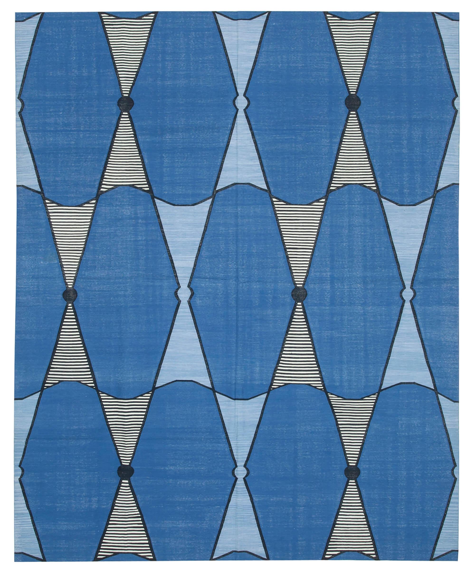 8 x 10 Blue Dhurrie Rug - 2962