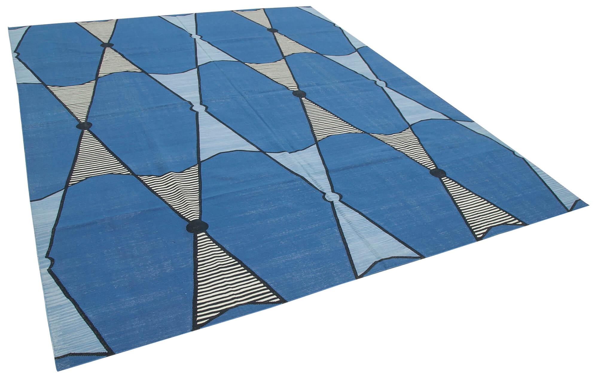 8 x 10 Blue Dhurrie Rug - 2962