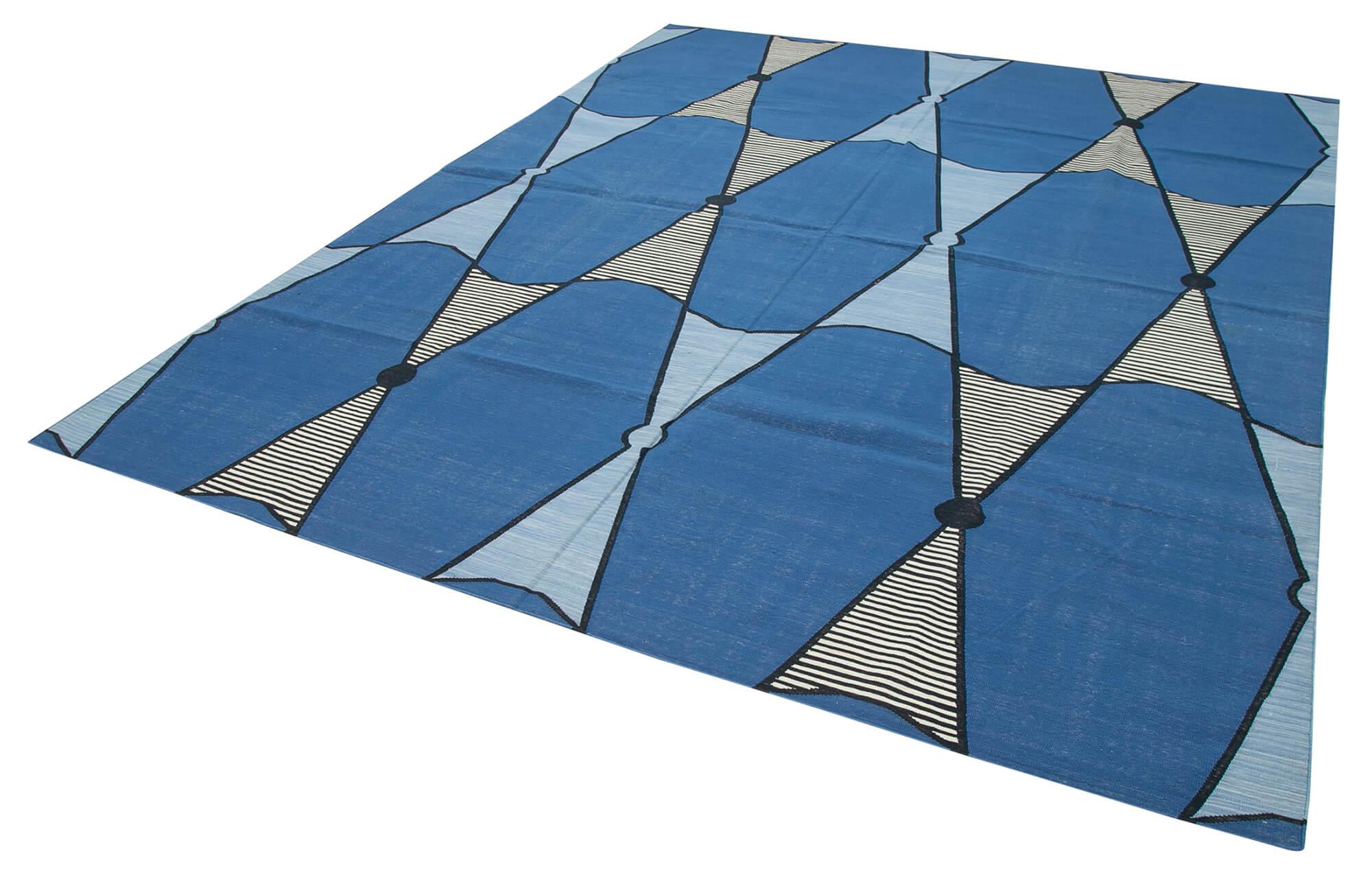 8 x 10 Blue Dhurrie Rug - 2962