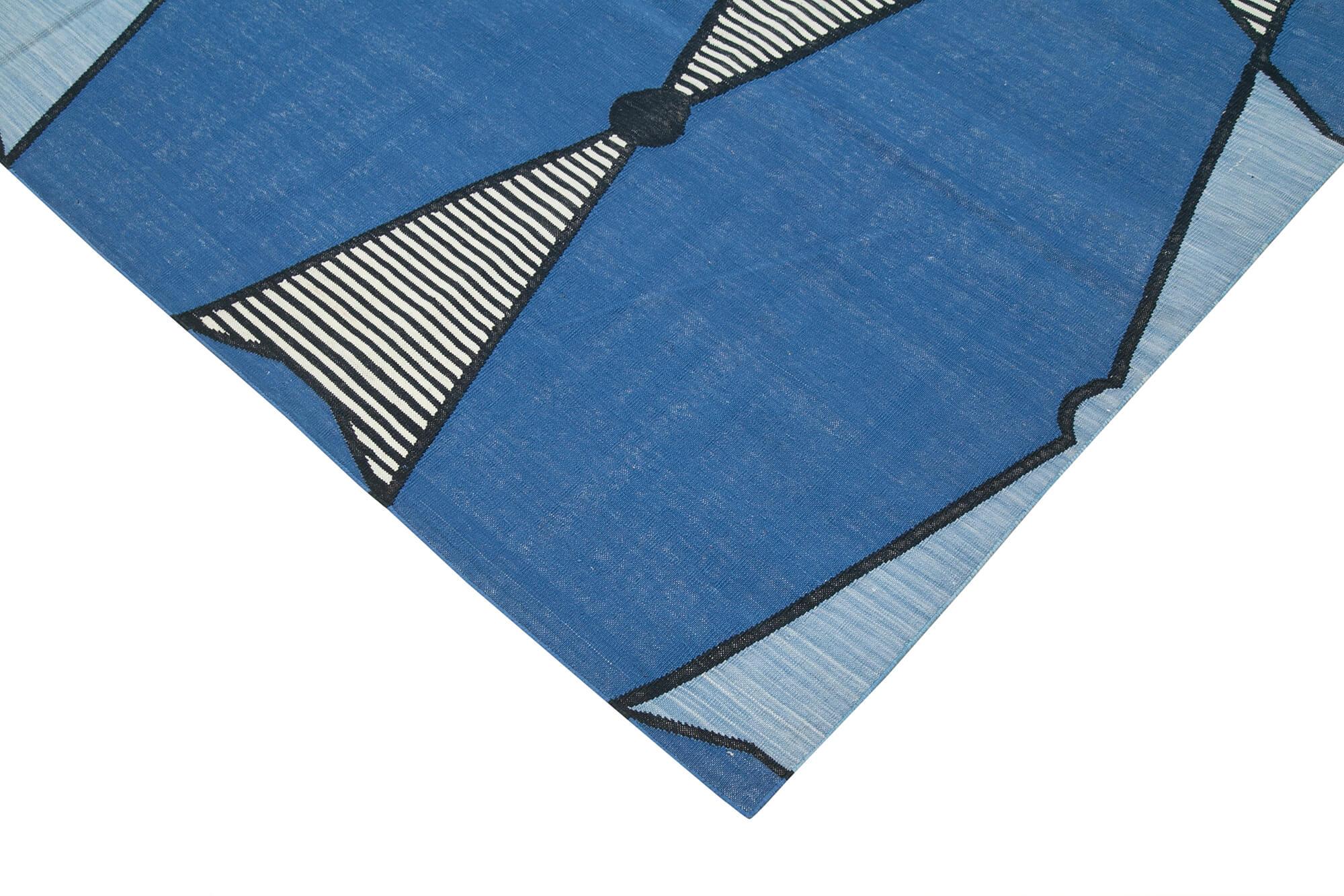 8 x 10 Blue Dhurrie Rug - 2962