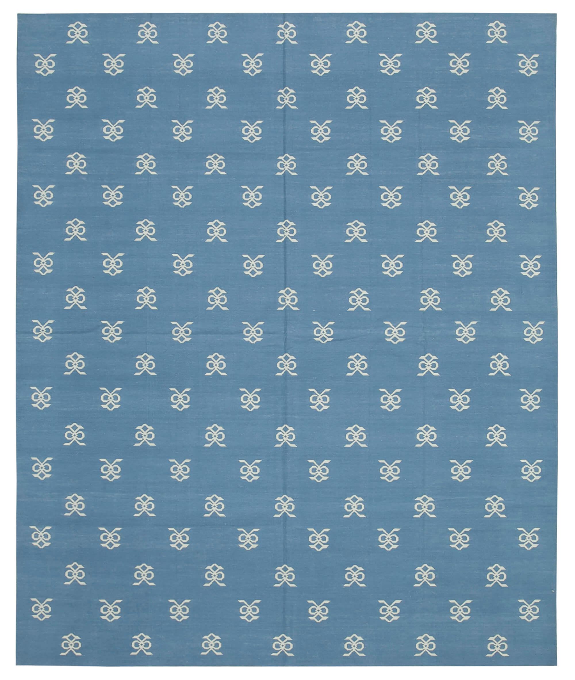 8 x 10 Blue Dhurrie Rug - 2969