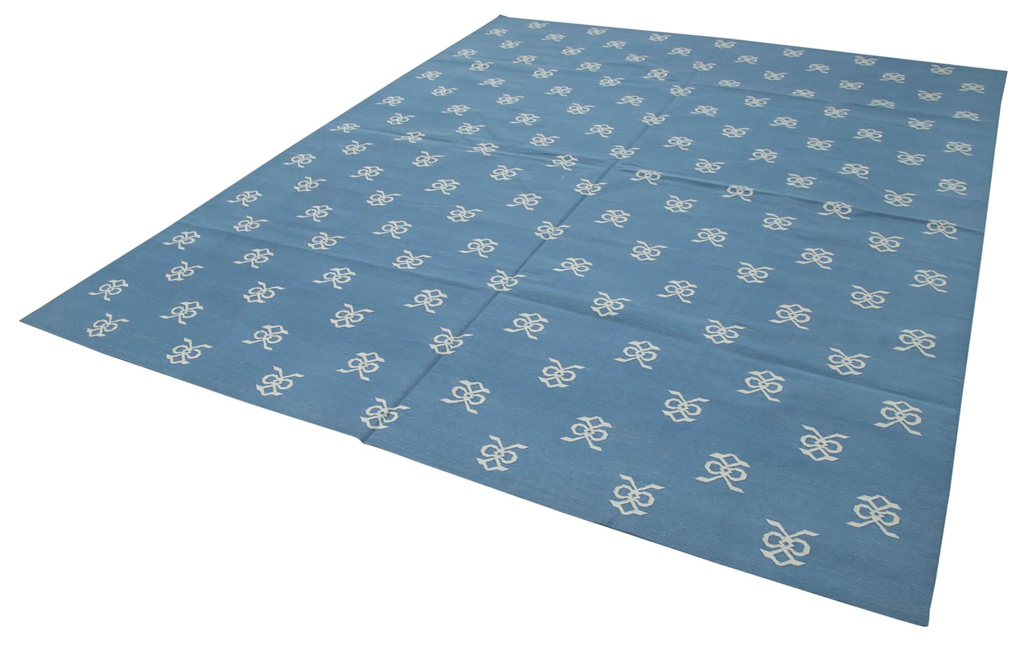 8 x 10 Blue Dhurrie Rug - 2969