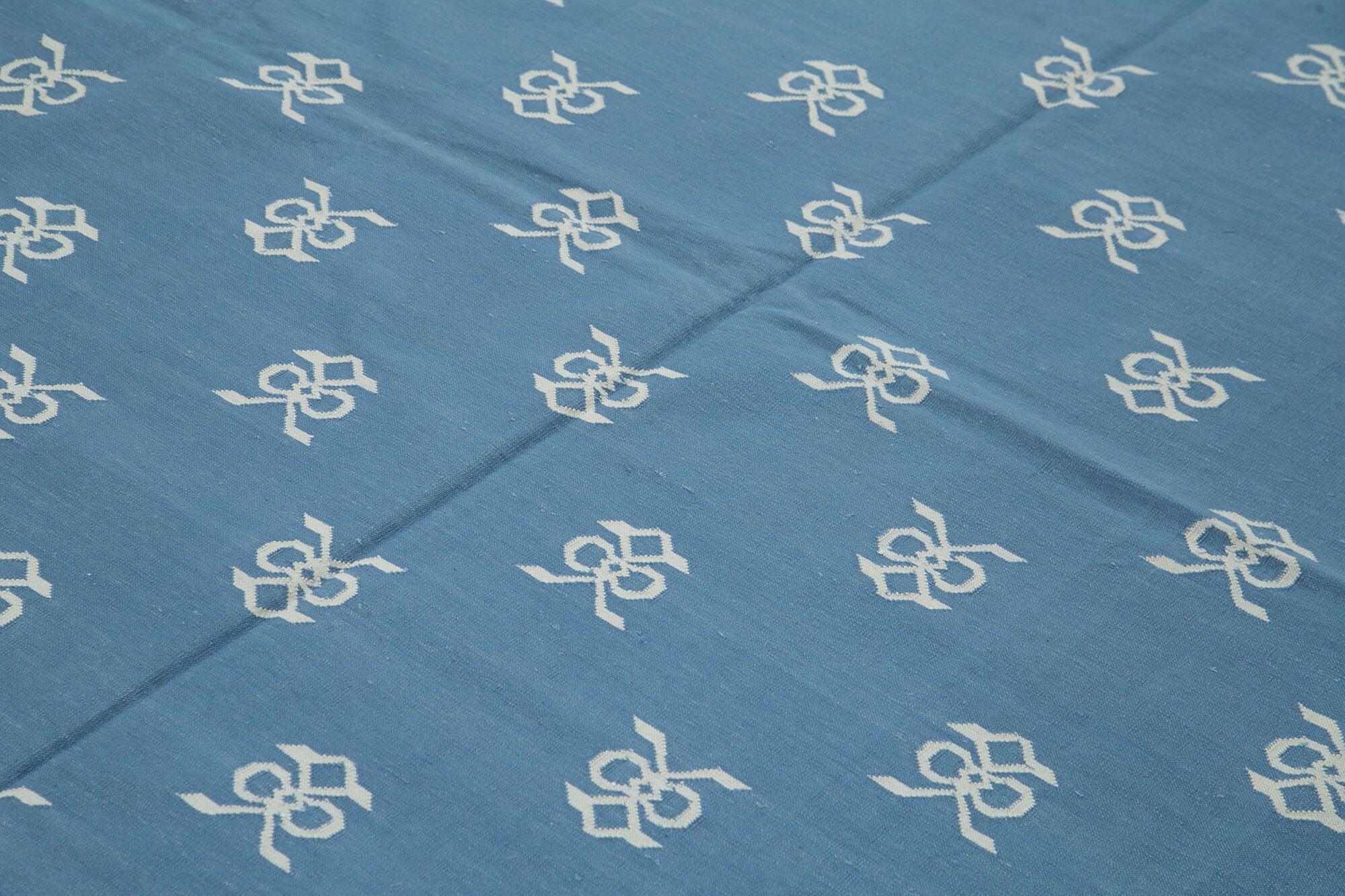 8 x 10 Blue Dhurrie Rug - 2969