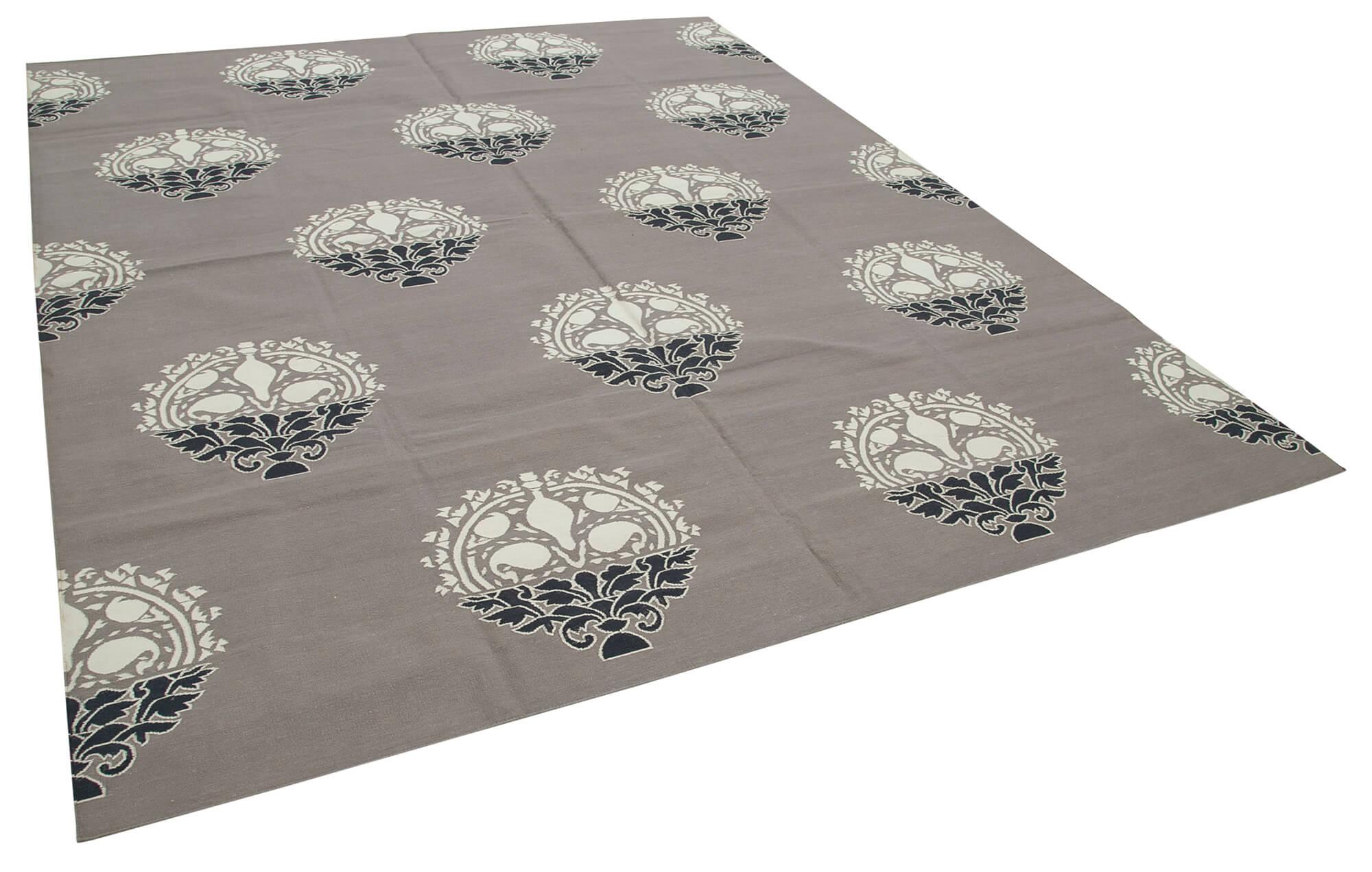 8 x 10 Grey Dhurrie Rug - 2973