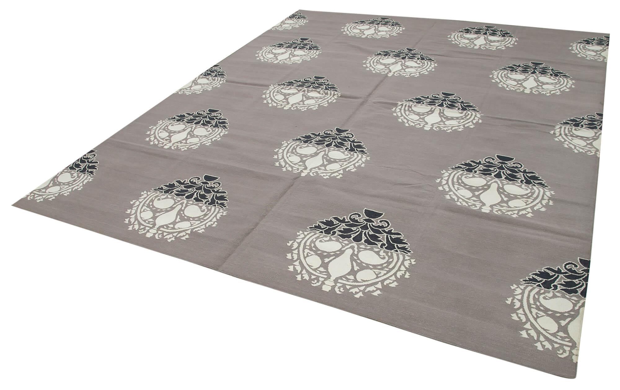 8 x 10 Grey Dhurrie Rug - 2973