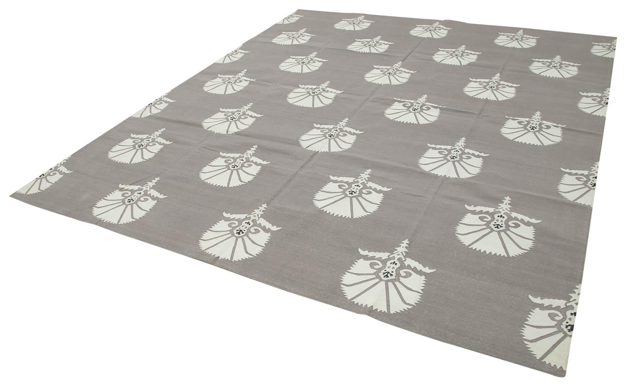 8 x 10 Grey Dhurrie Rug - 2976