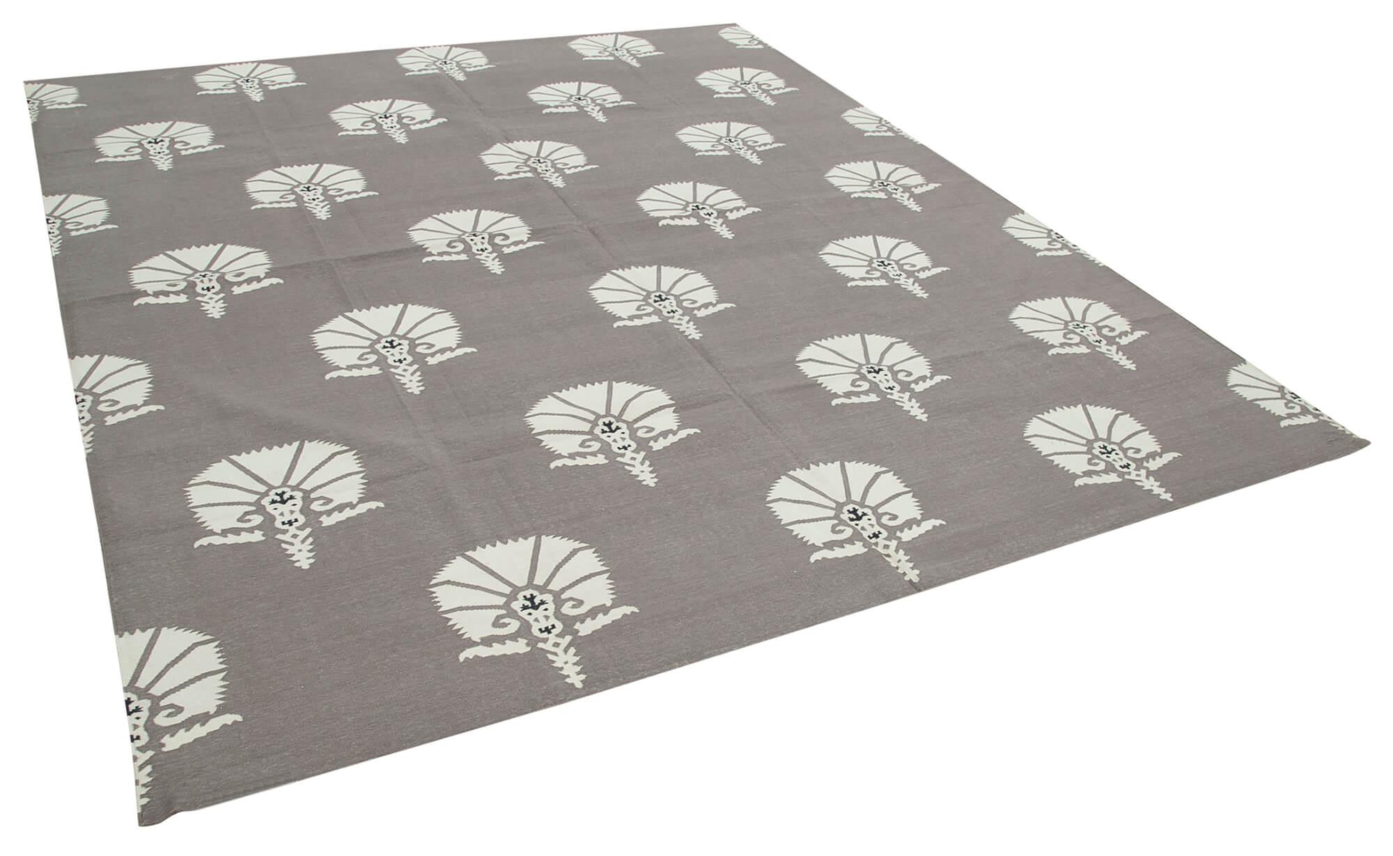 8 x 10 Grey Dhurrie Rug - 2977