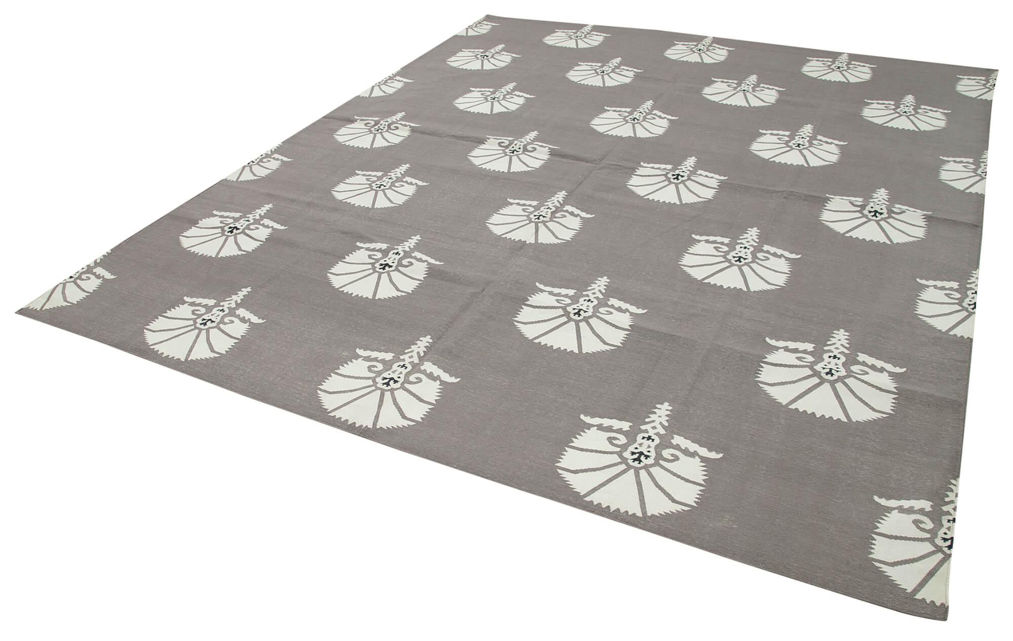 8 x 10 Grey Dhurrie Rug - 2977