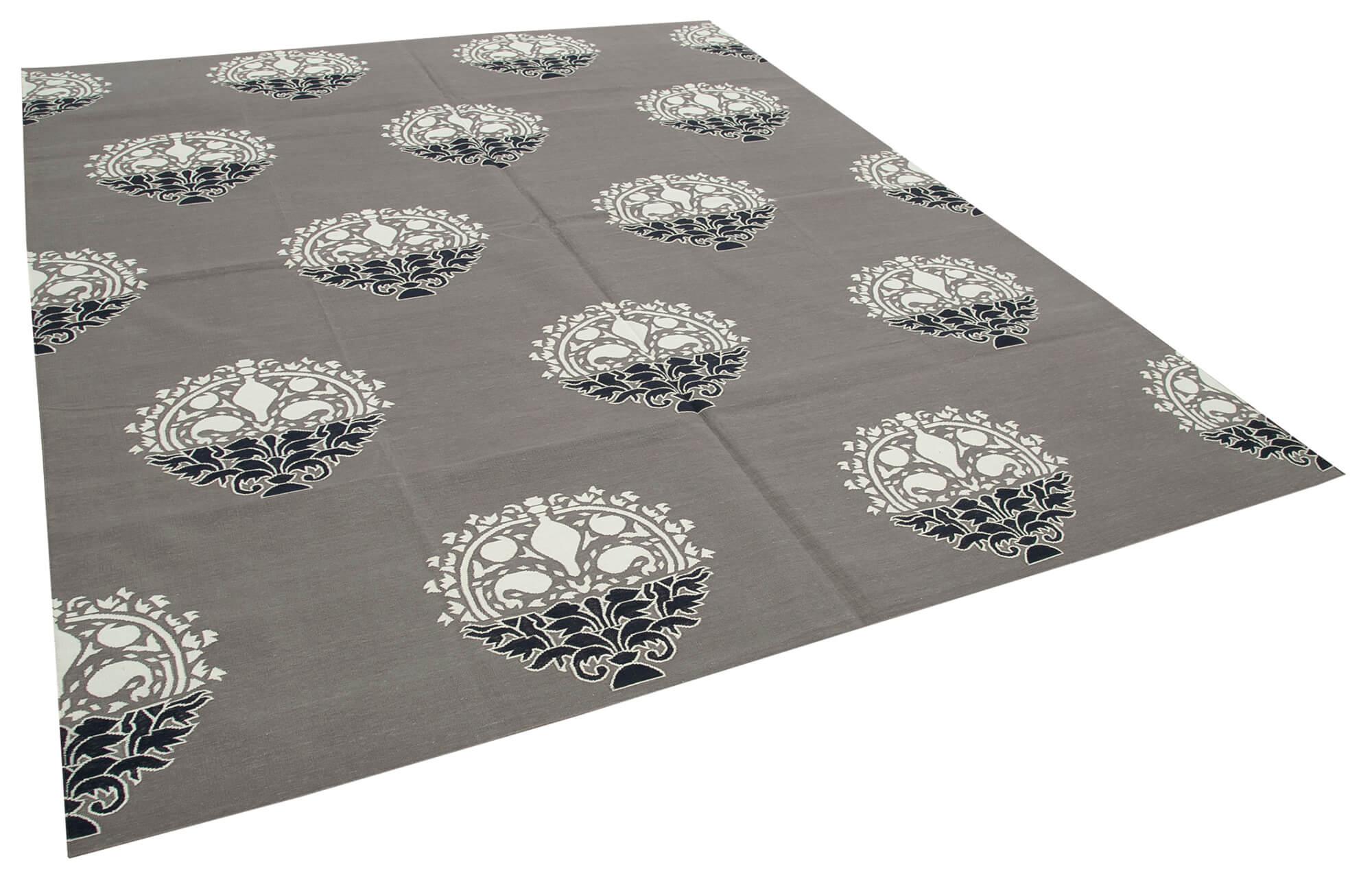 8 x 10 Grey Dhurrie Rug - 2984