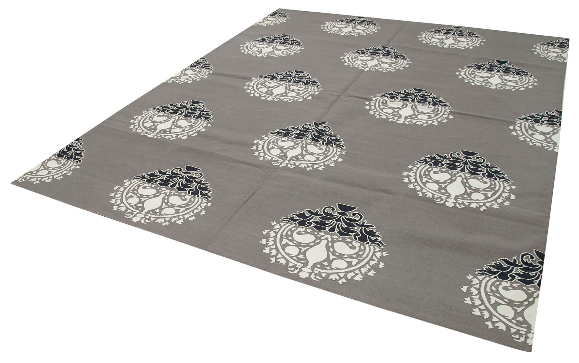 8 x 10 Grey Dhurrie Rug - 2984