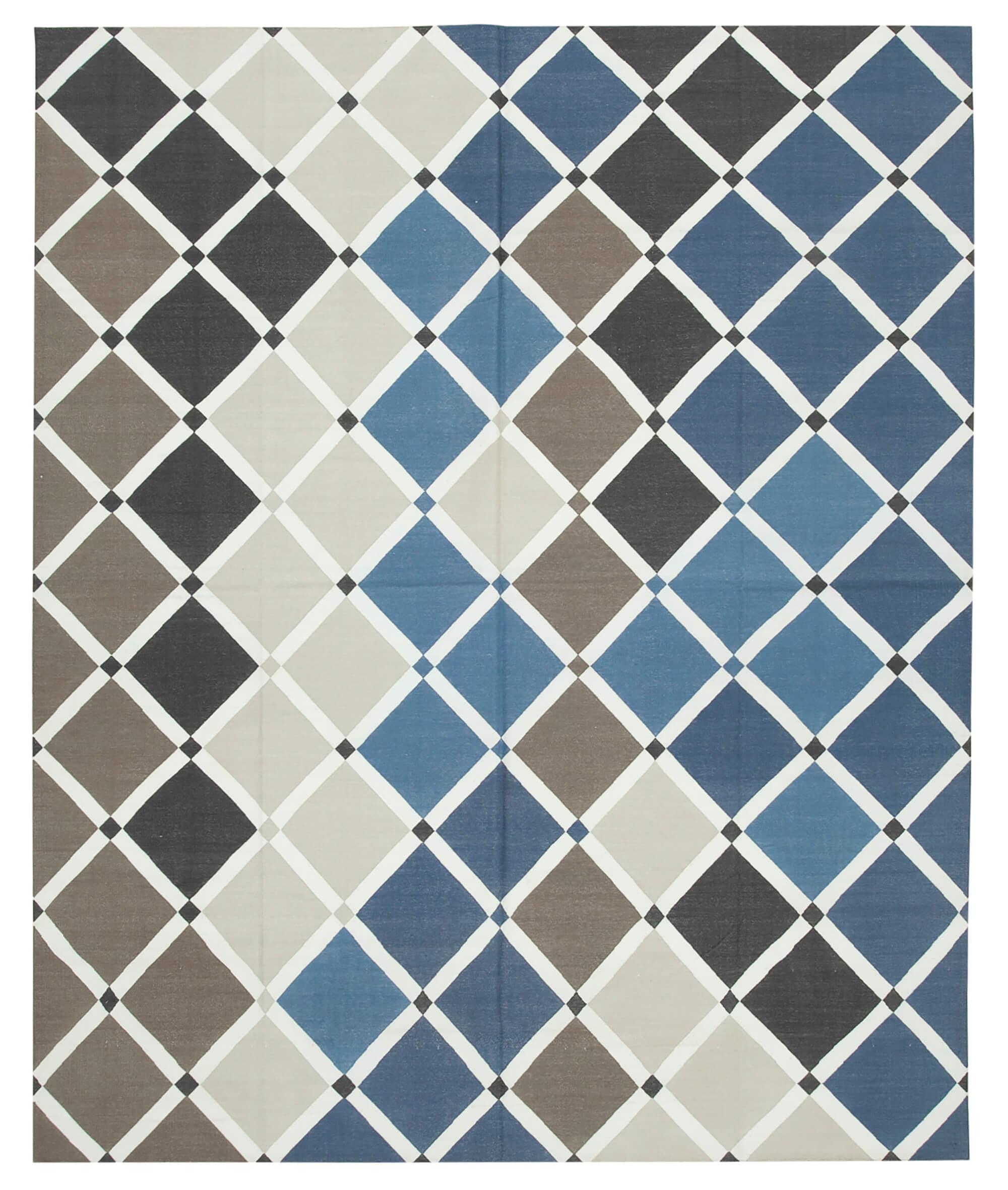 8 x 10 Blue Dhurrie Rug - 3005