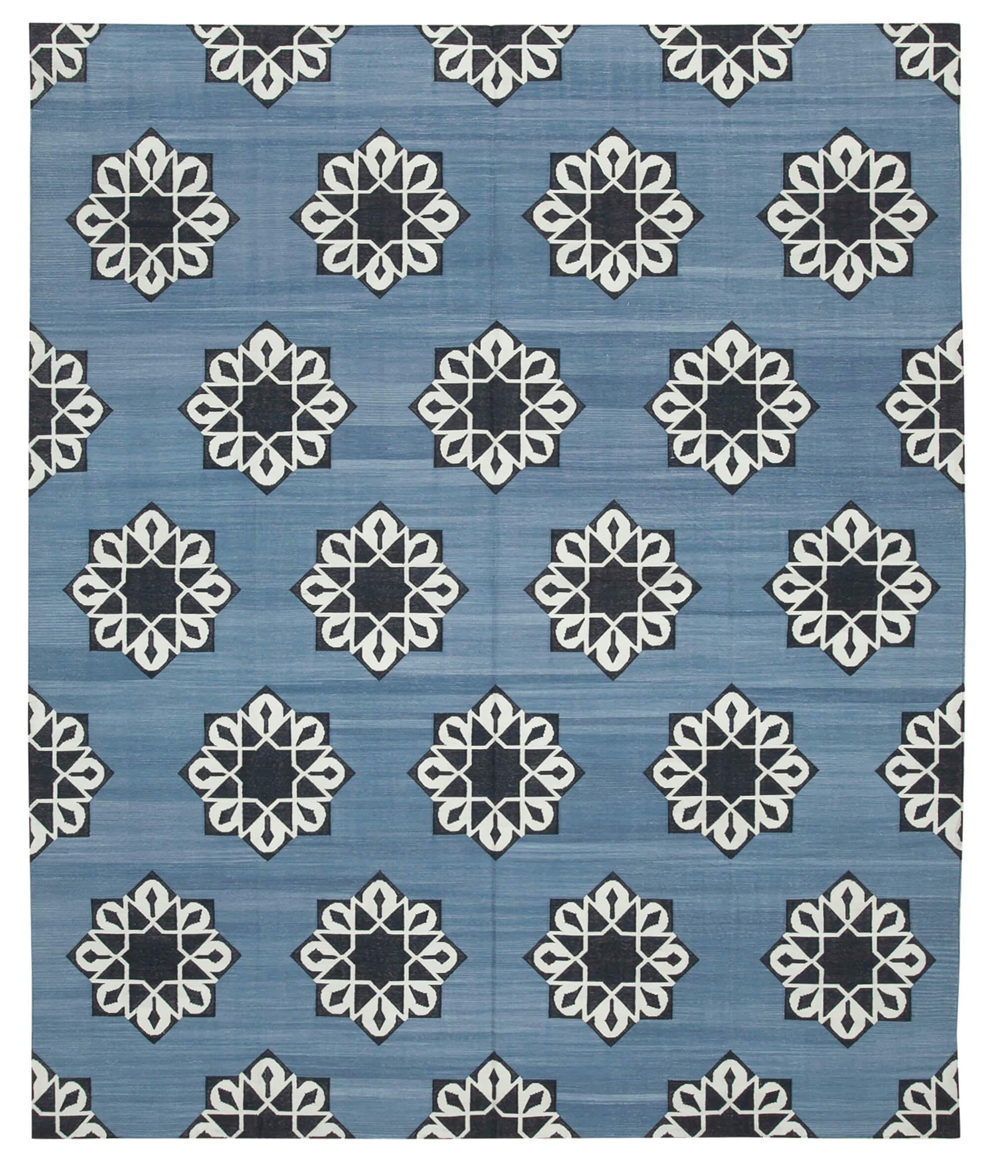 8 x 10 Blue Dhurrie Rug - 3006