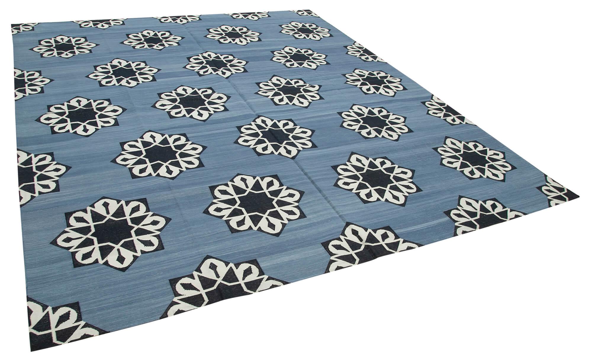 8 x 10 Blue Dhurrie Rug - 3006