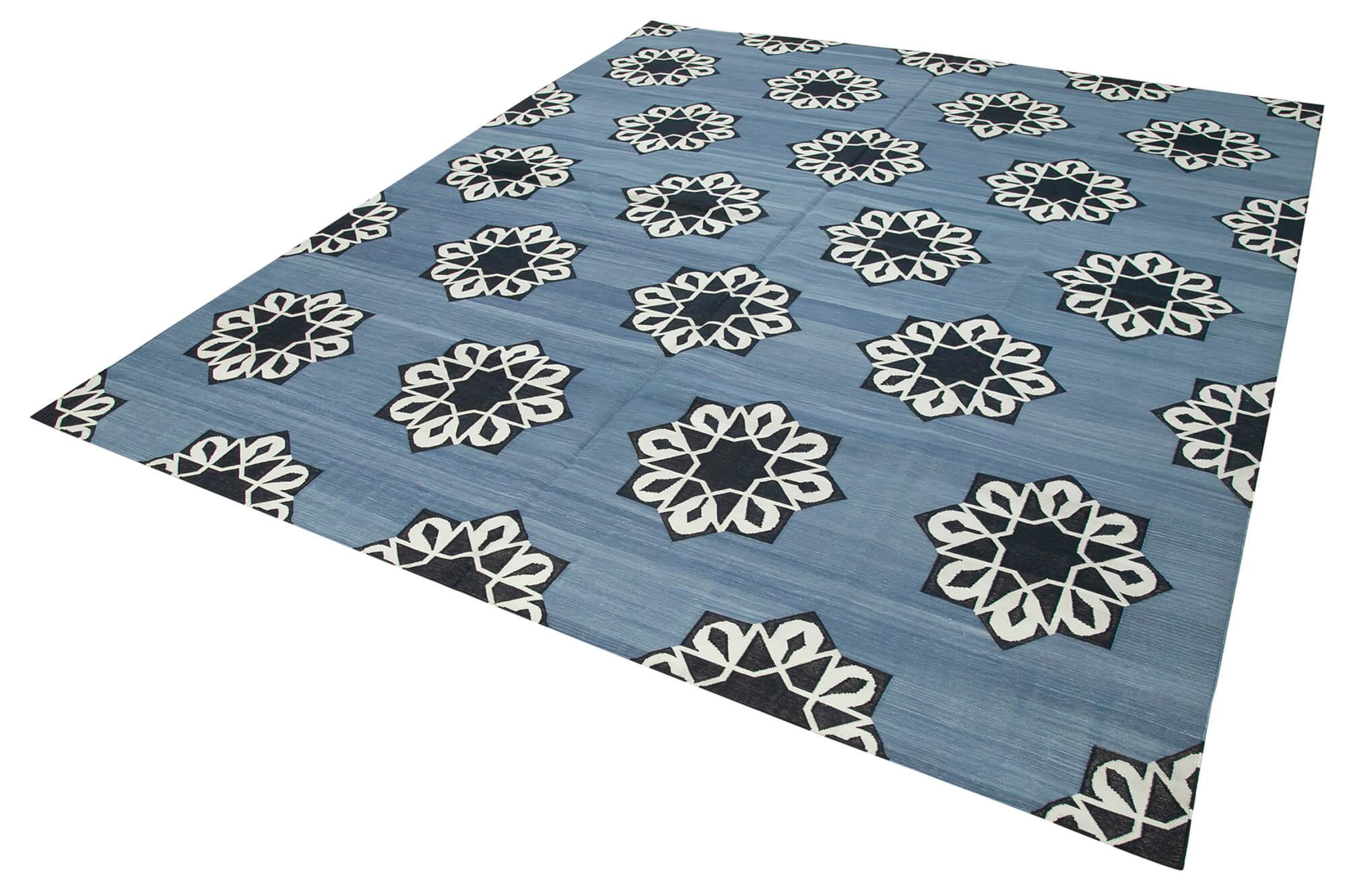 8 x 10 Blue Dhurrie Rug - 3006