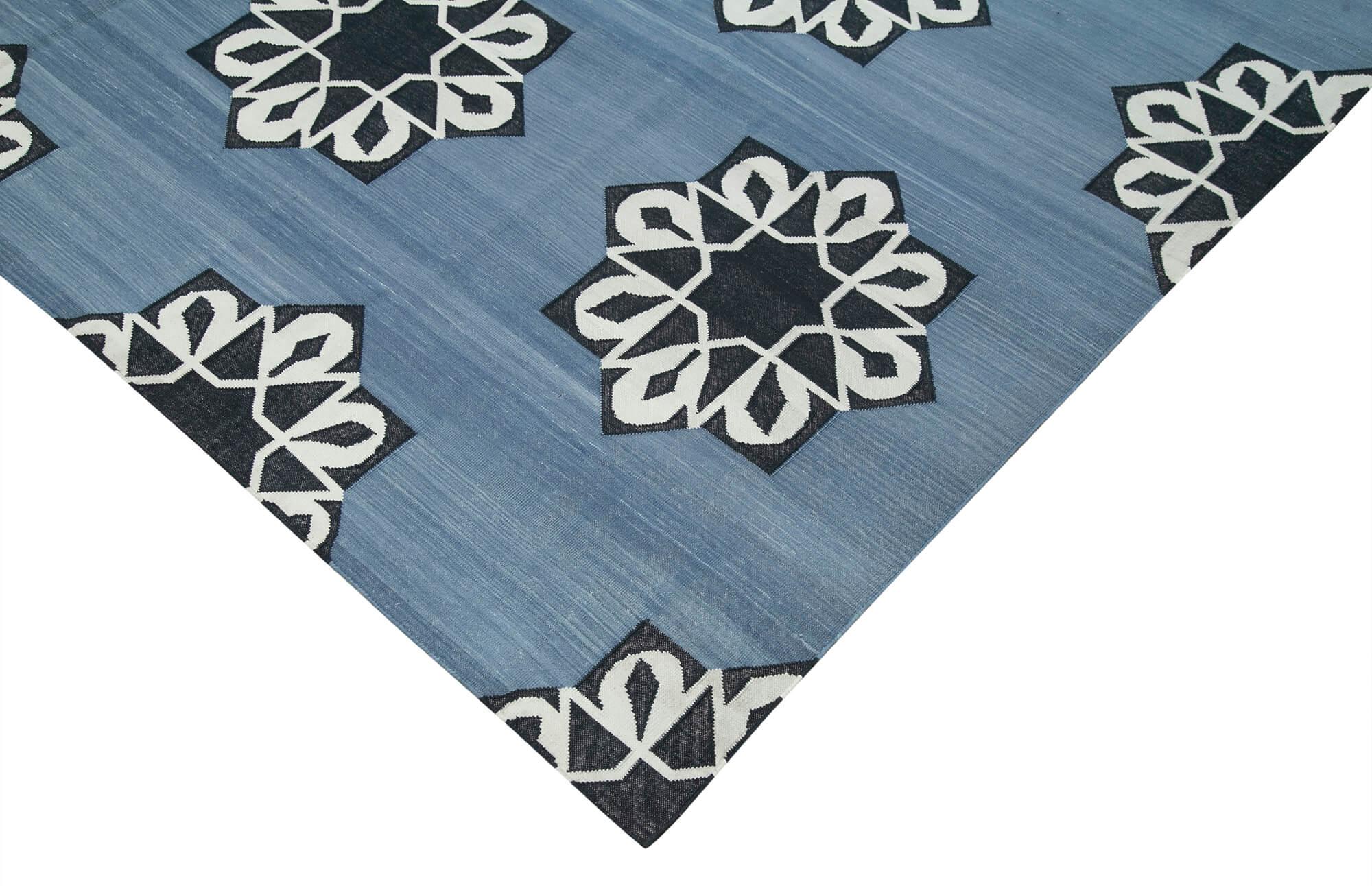 8 x 10 Blue Dhurrie Rug - 3006